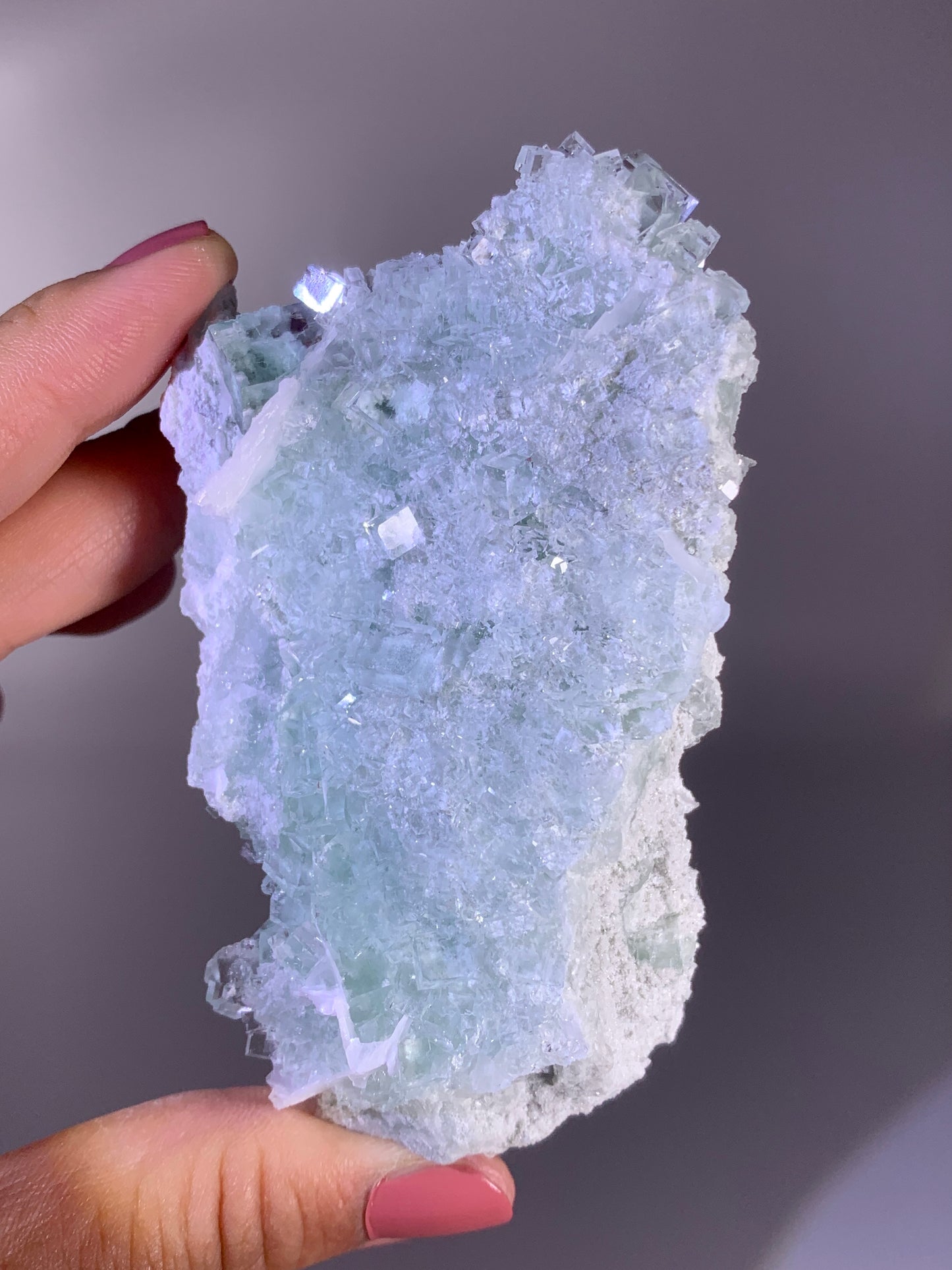 High-Quality Mint Green Vitreous Cubic Fluorite Intergrown with Calcite | Mineral Specimen