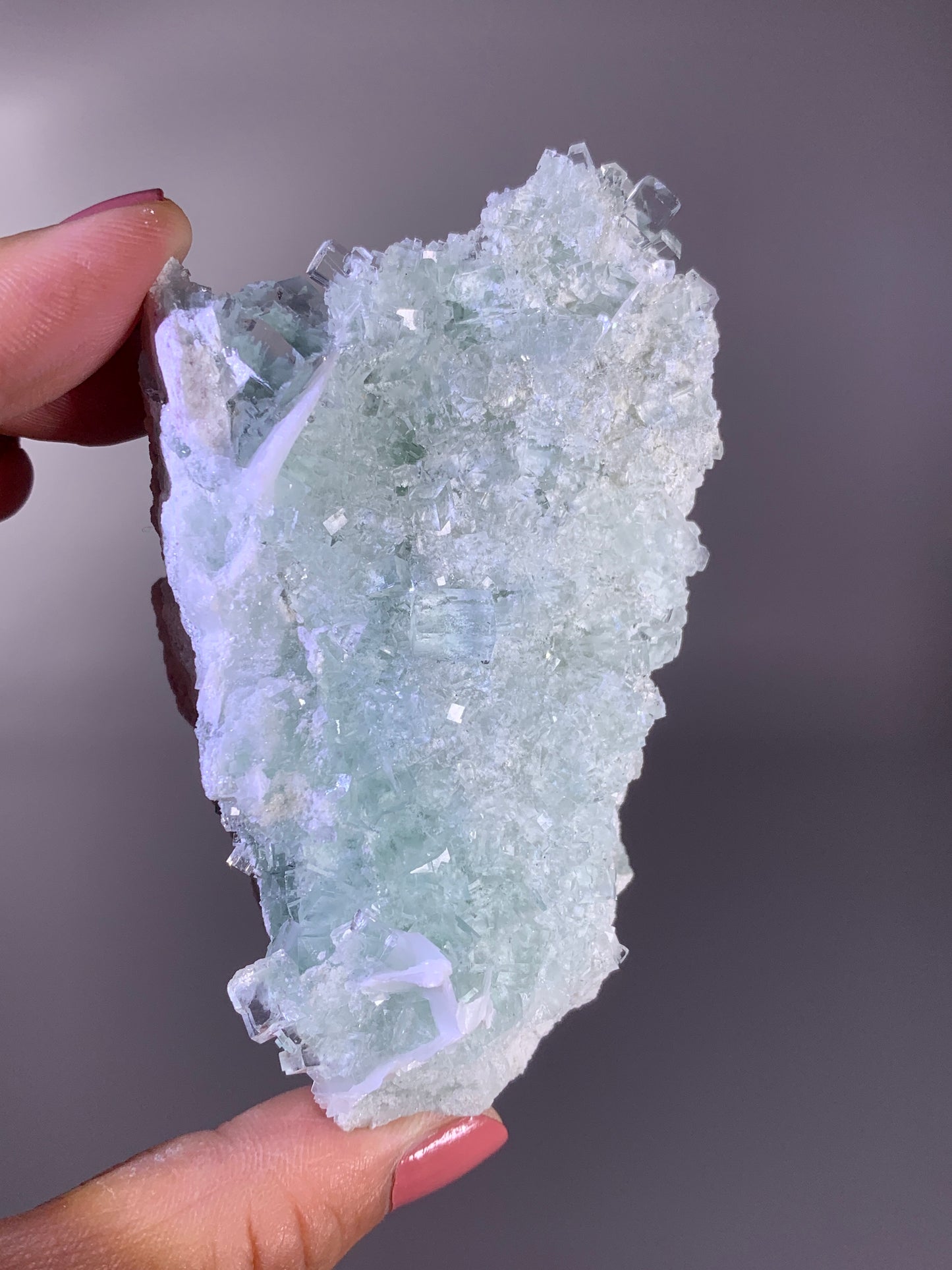 High-Quality Mint Green Vitreous Cubic Fluorite Intergrown with Calcite | Mineral Specimen