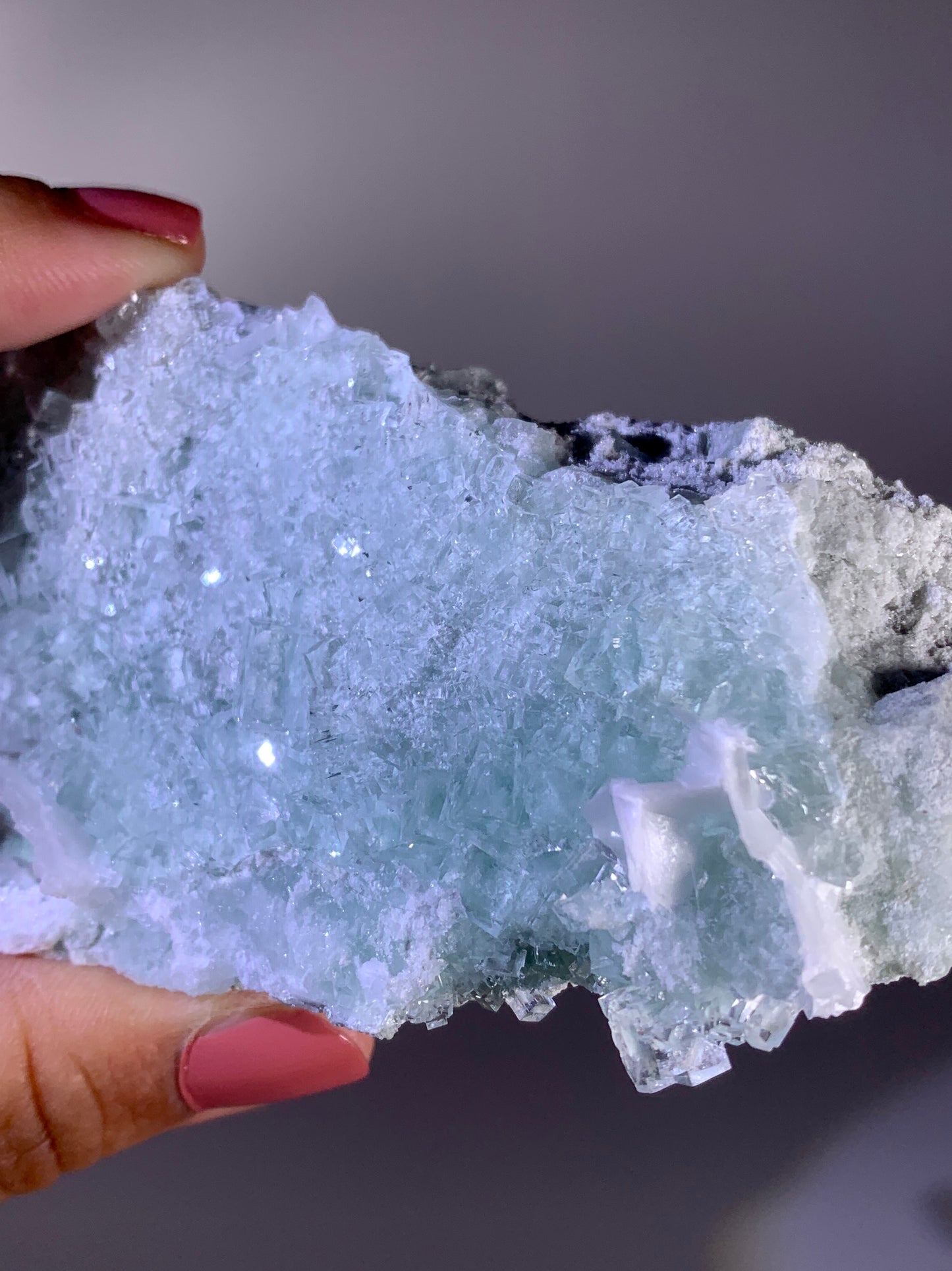 High-Quality Mint Green Vitreous Cubic Fluorite Intergrown with Calcite | Mineral Specimen