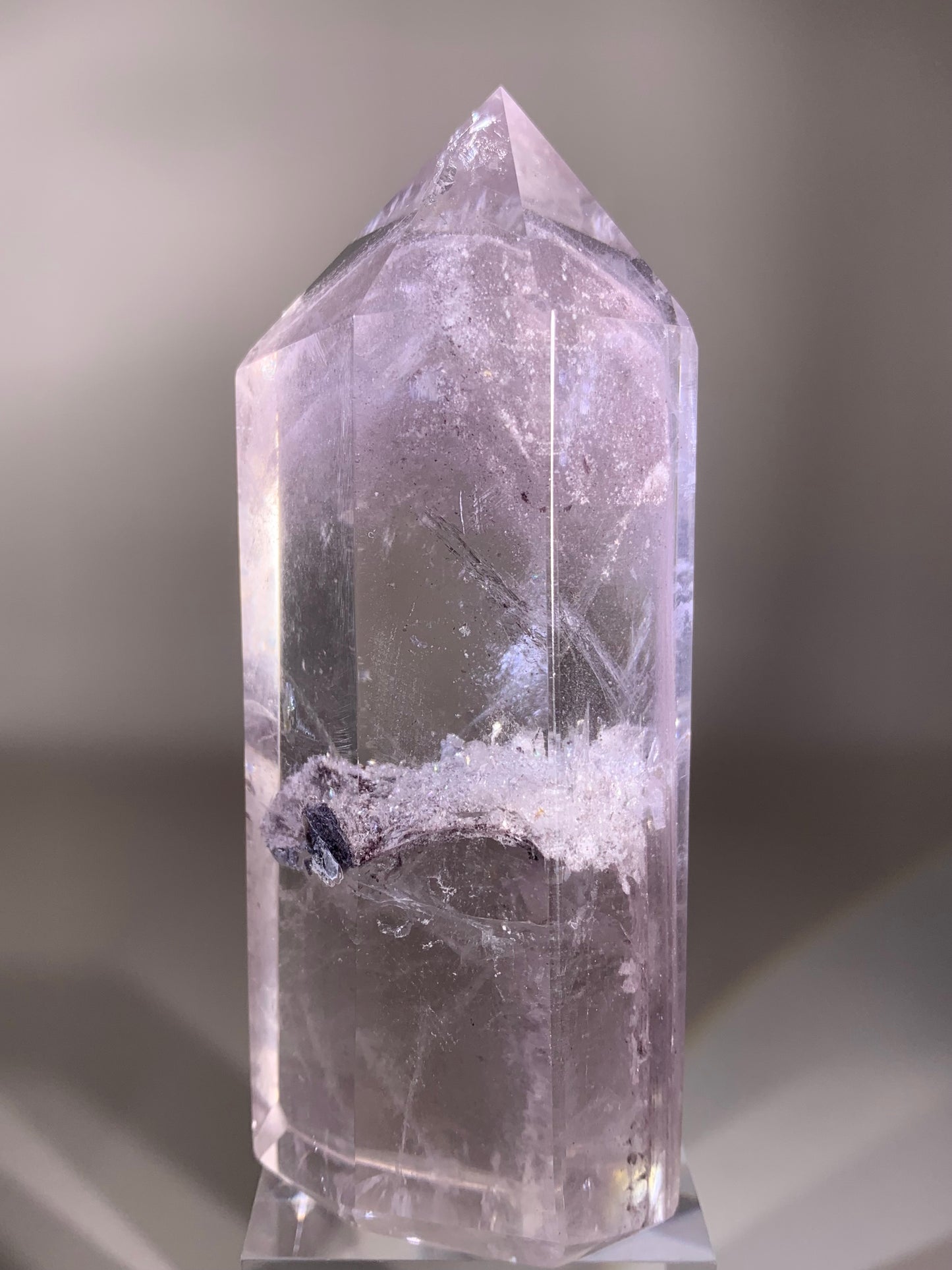 Extremely Rare Large Lavender Phantom Quartz with Manifestation Clusters Polished Tower from Brazil – Collector’s Crystal