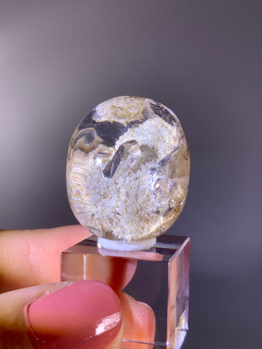 High-Grade Sparkly White Garden Quartz Cabochon with Quartz-in-Quartz Inclusions | Brazil