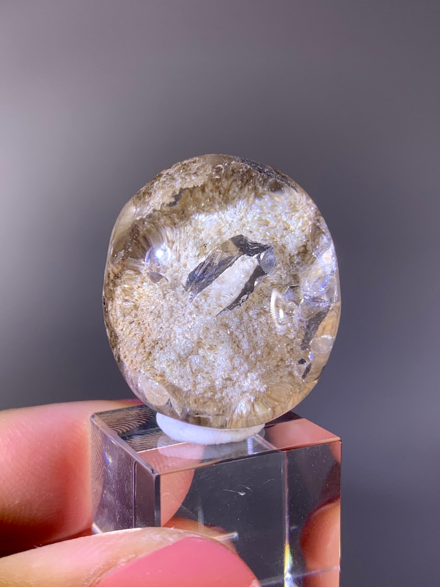 High-Grade Sparkly White Garden Quartz Cabochon with Quartz-in-Quartz Inclusions | Brazil