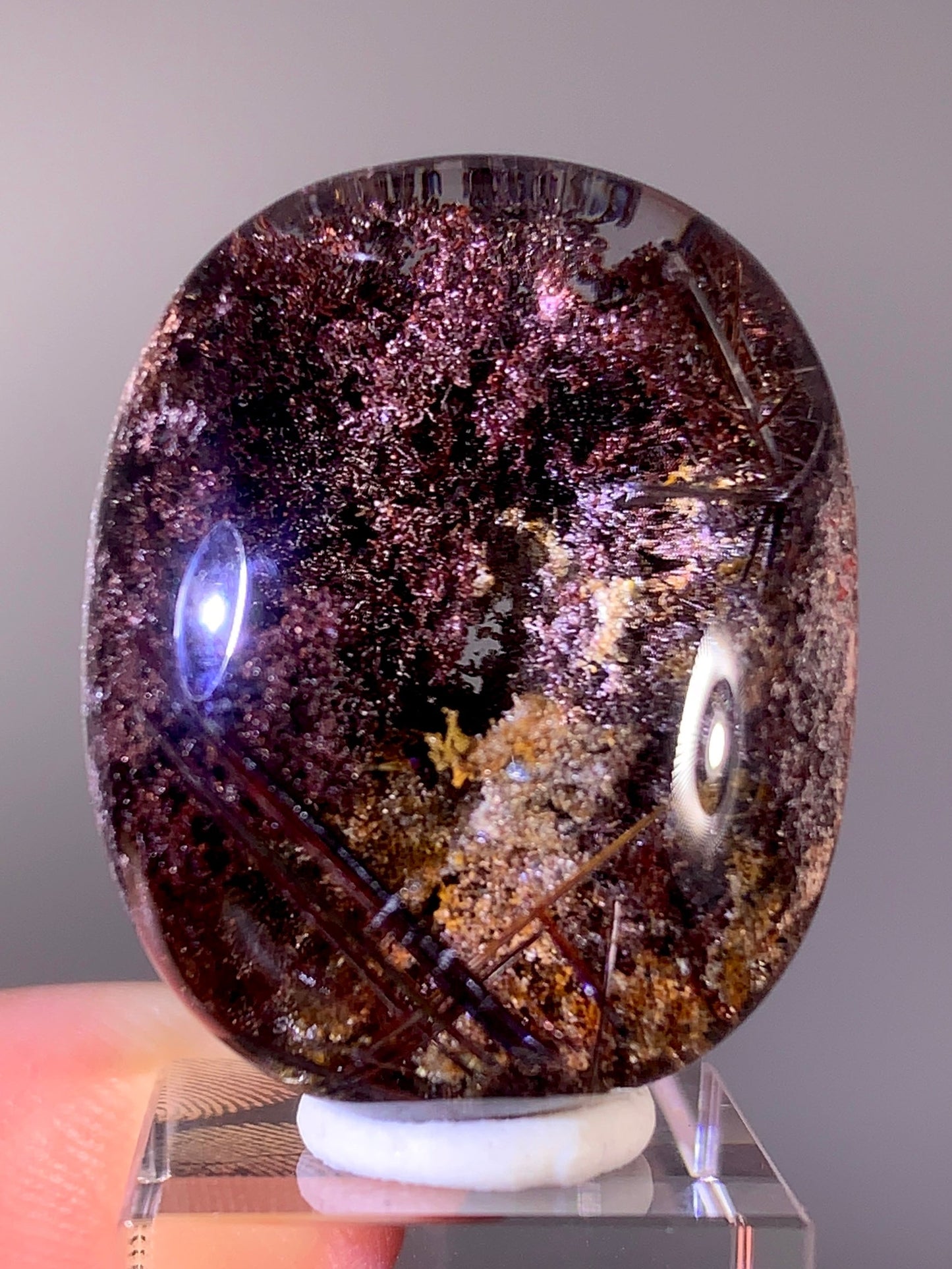 High-Grade burgundy & Yellow Garden Quartz with Red Rutile Large Cabochon | Brazil