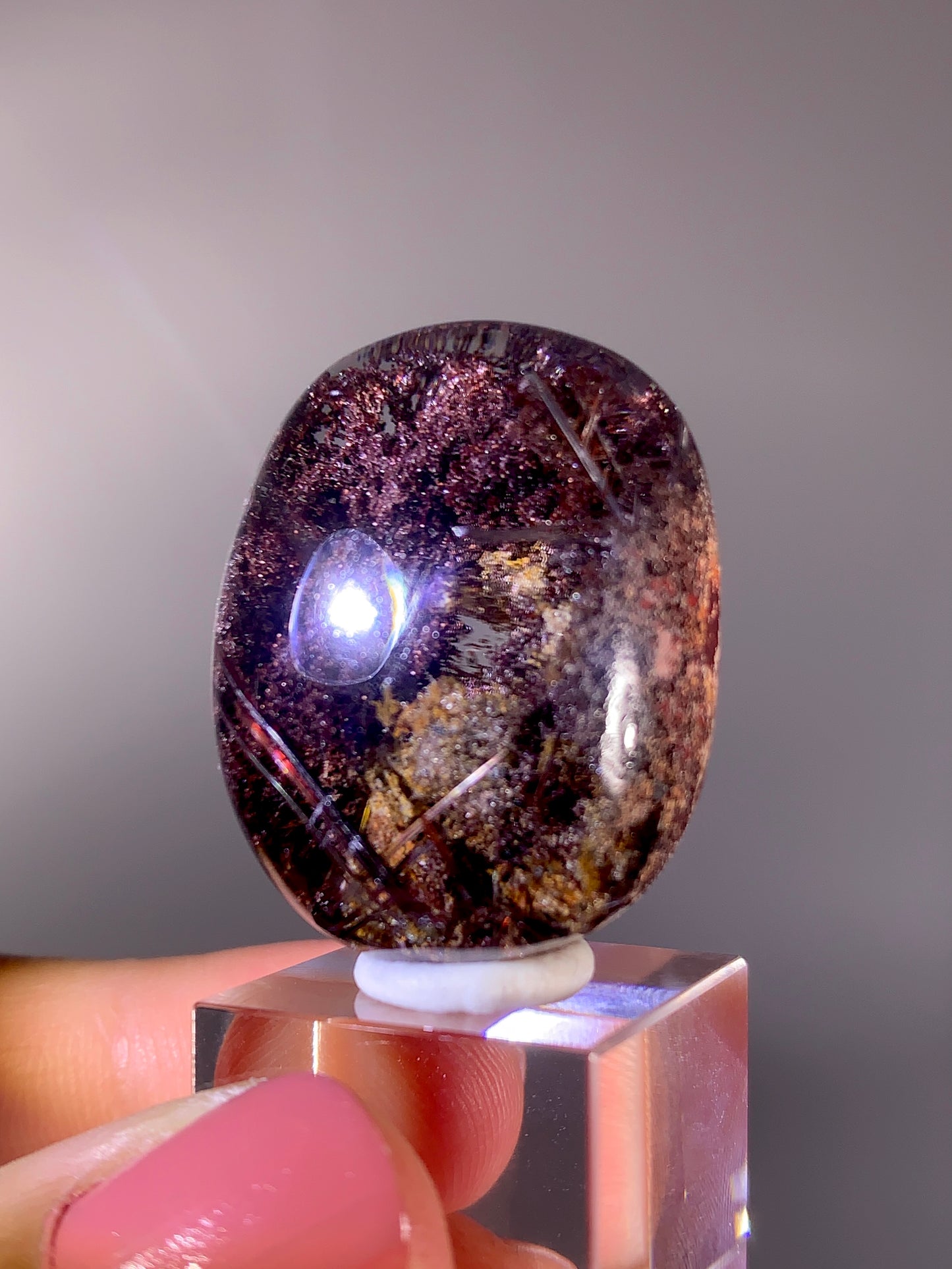 High-Grade burgundy & Yellow Garden Quartz with Red Rutile Large Cabochon | Brazil