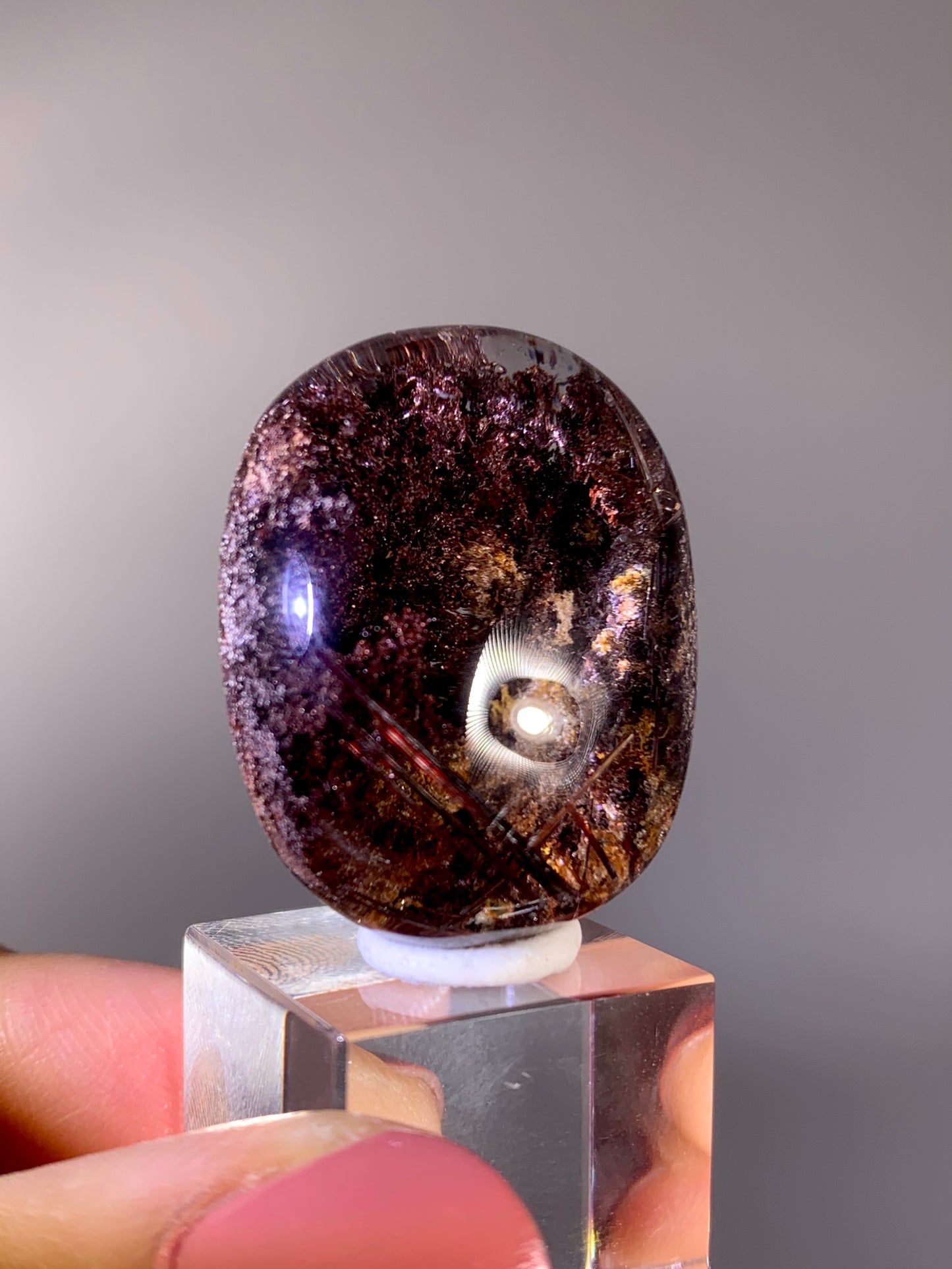 High-Grade burgundy & Yellow Garden Quartz with Red Rutile Large Cabochon | Brazil