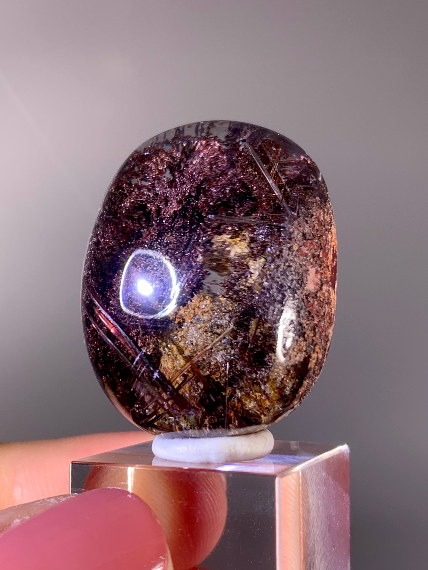 High-Grade burgundy & Yellow Garden Quartz with Red Rutile Large Cabochon | Brazil