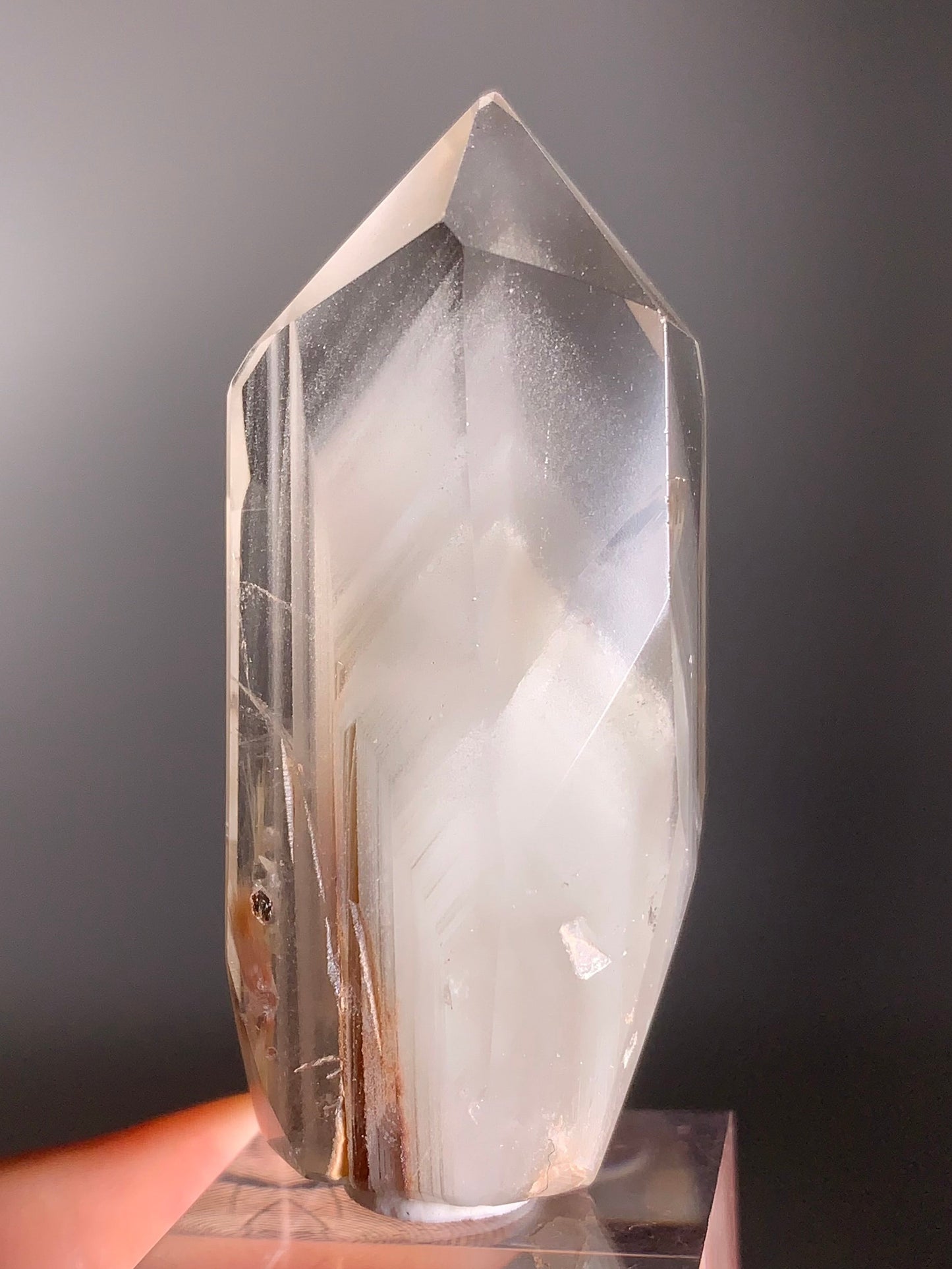 Rare Cream Phantom with Champagne Rutile & Anatase Inclusion Polished Tower from Brazil – Collector’s Crystal