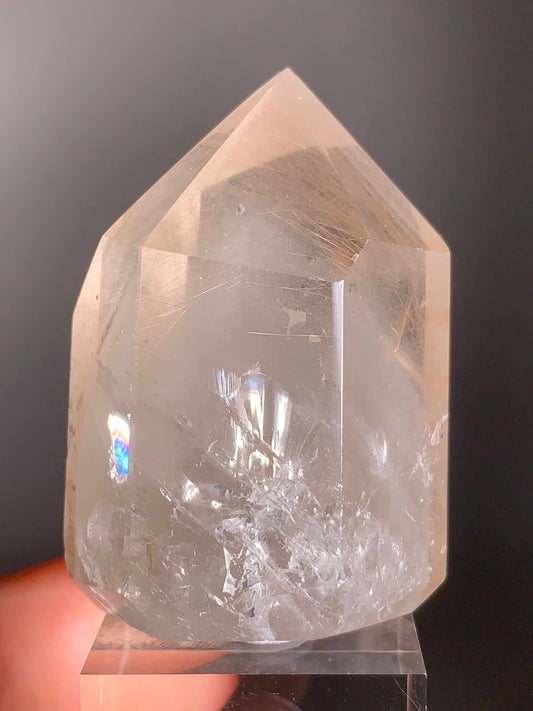Rare Cream Phantom with Champagne Rutile & Anatase Polished Tower from Brazil – Collector’s Crystal