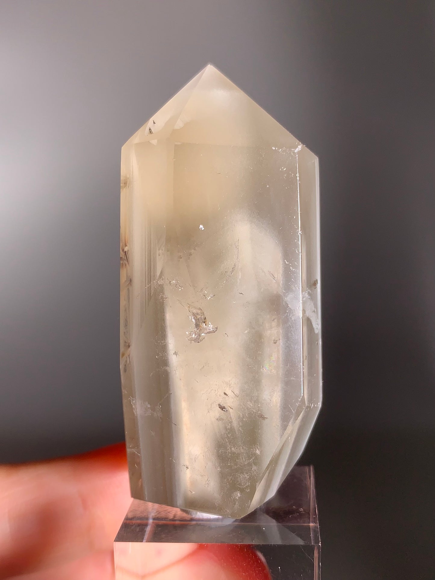Rare Cream Phantom with Champagne Rutile Polished Tower from Brazil – Collector’s Crystal