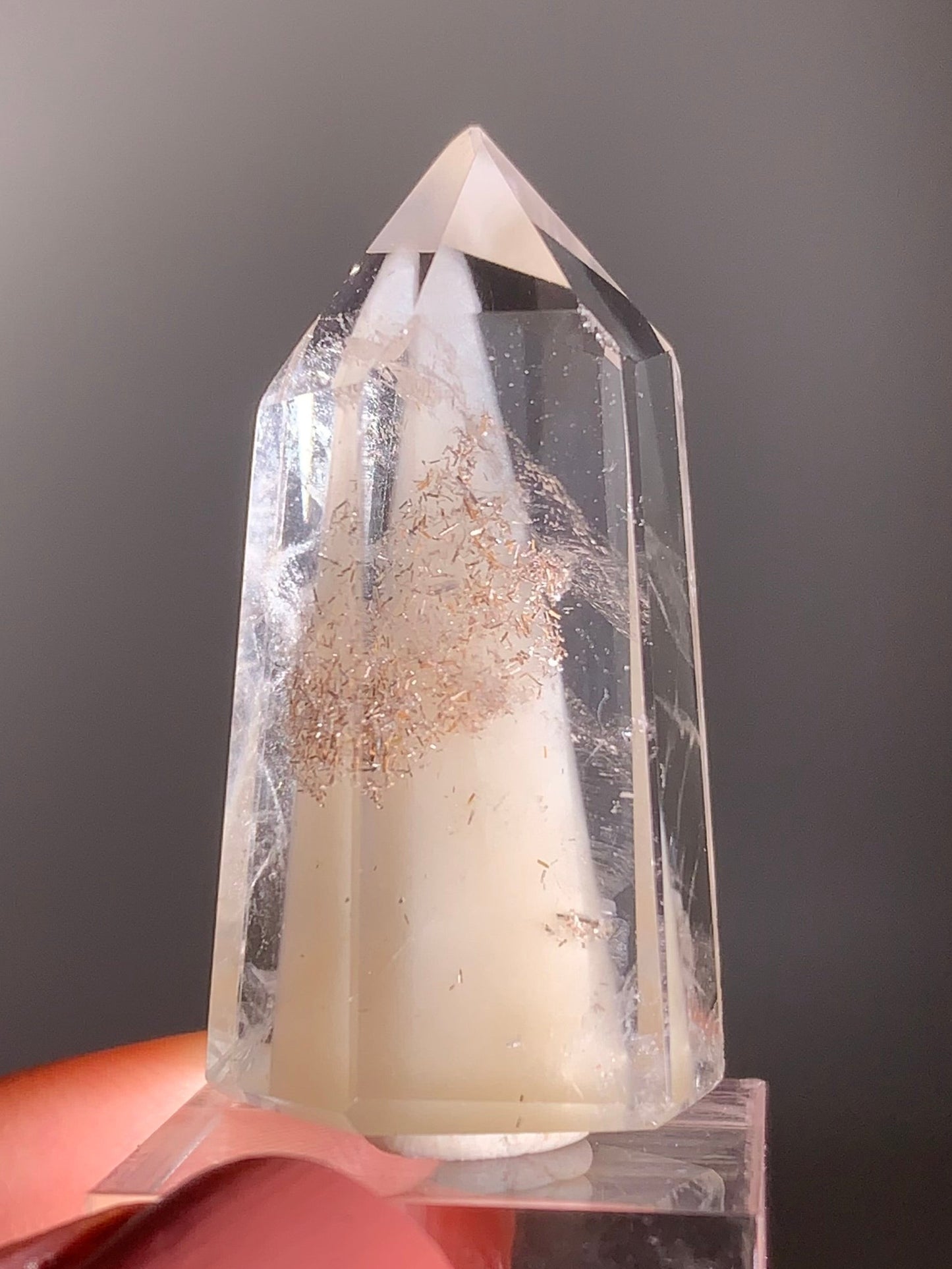 Rare Cream Phantom with Champagne Tourmaline Polished Tower from Brazil – Collector’s Crystal