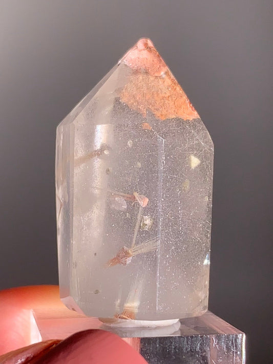 Rare Cream Phantom with Champagne Rutile & Anatase Inclusion Polished Tower from Brazil – Collector’s Crystal