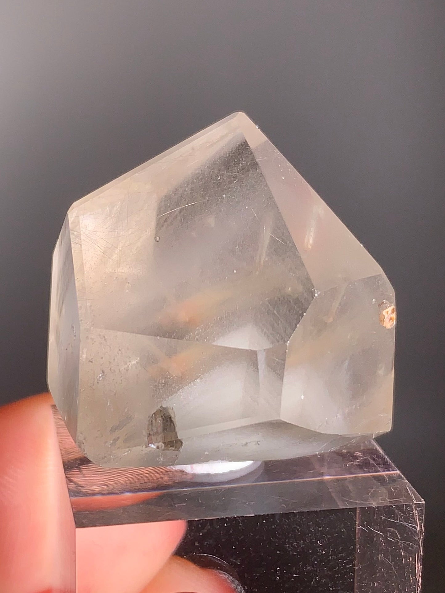 Rare Cream Phantom with Champagne Rutile & Anatase Inclusion Polished Tower from Brazil – Collector’s Crystal