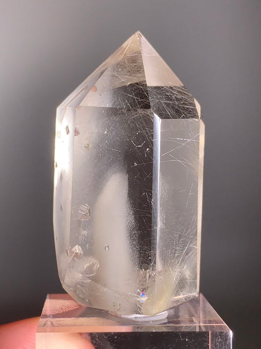 Rare Cream Phantom with Champagne Rutile & Anatase Inclusion Polished Tower from Brazil – Collector’s Crystal
