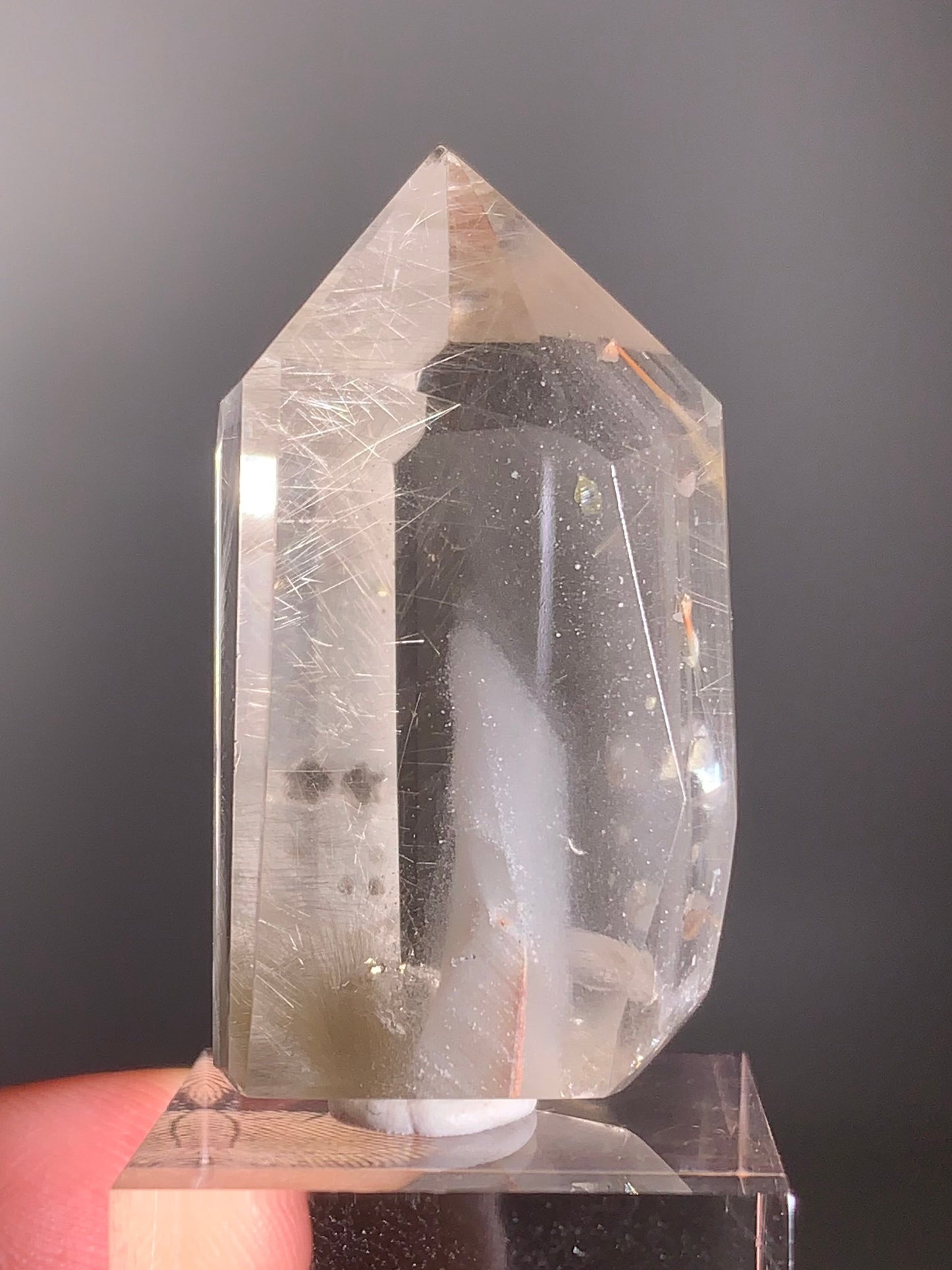 Rare Cream Phantom with Champagne Rutile & Anatase Inclusion Polished Tower from Brazil – Collector’s Crystal
