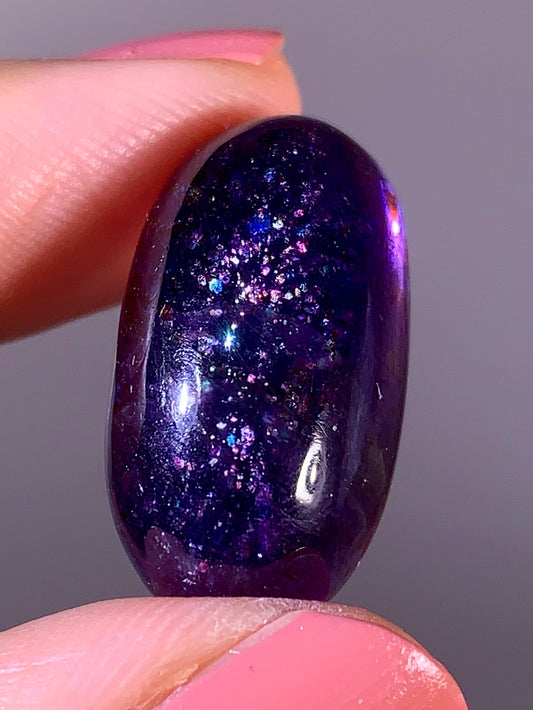 High-Grade Galaxy Iolite & Sunstone Bloodshot Cabochon from Tanzania