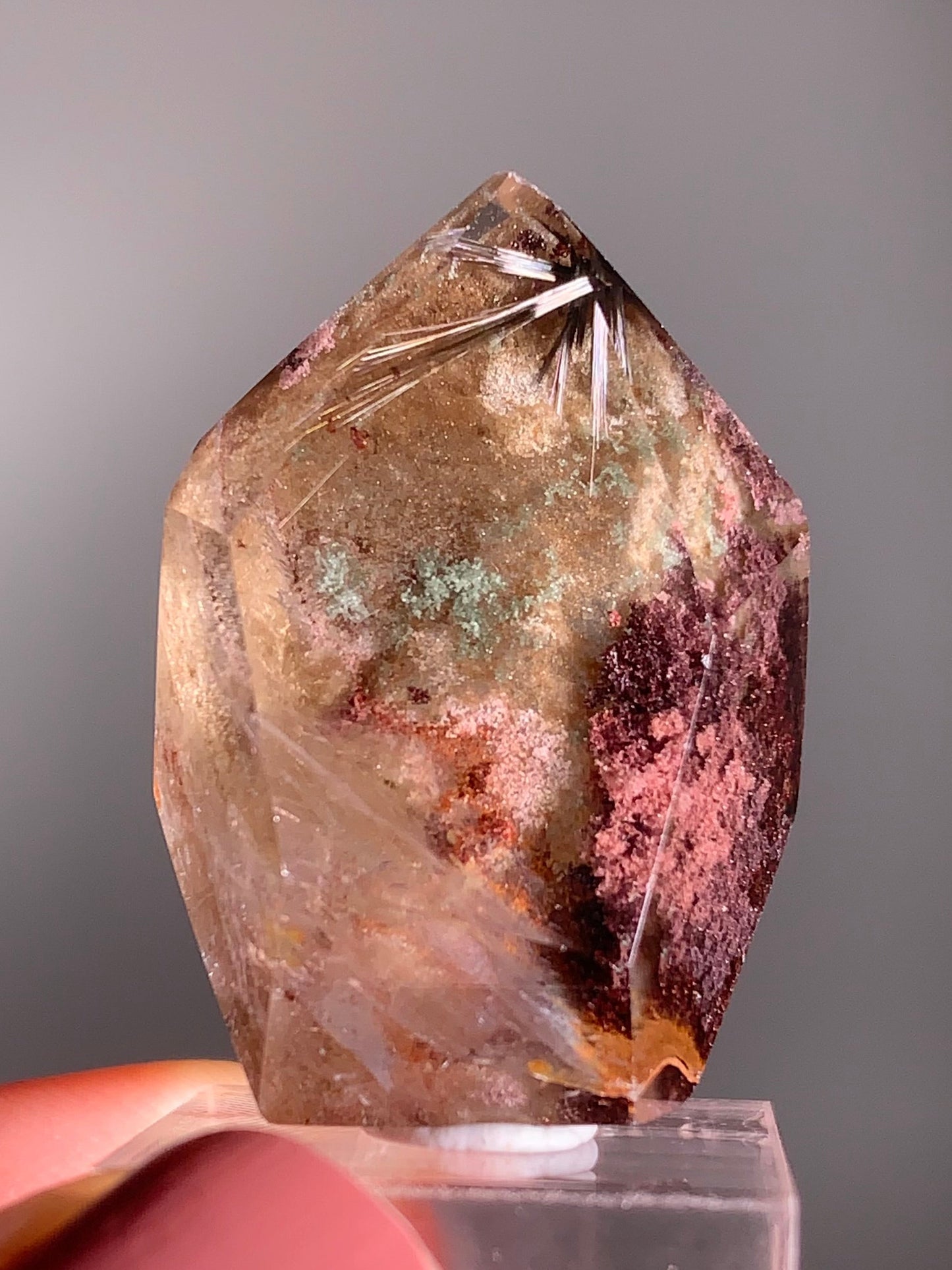 Rare Dark Silver Brookite Rutile in Brown & Red Garden Quartz Crystal from Brazil