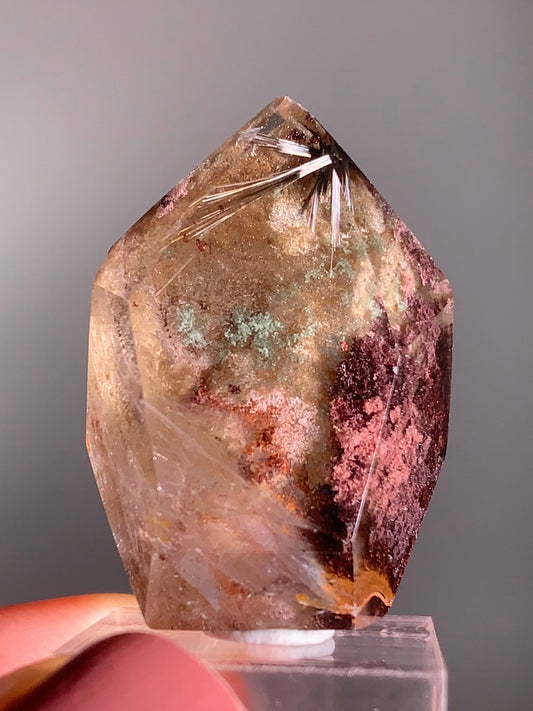 Rare Dark Silver Brookite Rutile in Brown & Red Garden Quartz Crystal from Brazil