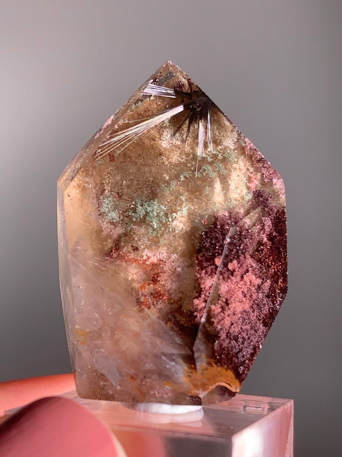 Rare Dark Silver Brookite Rutile in Brown & Red Garden Quartz Crystal from Brazil