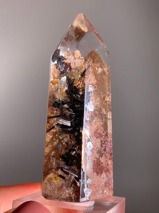 Rare Dark Silver Brookite Rutile in Brown Garden Quartz Crystal from Brazil