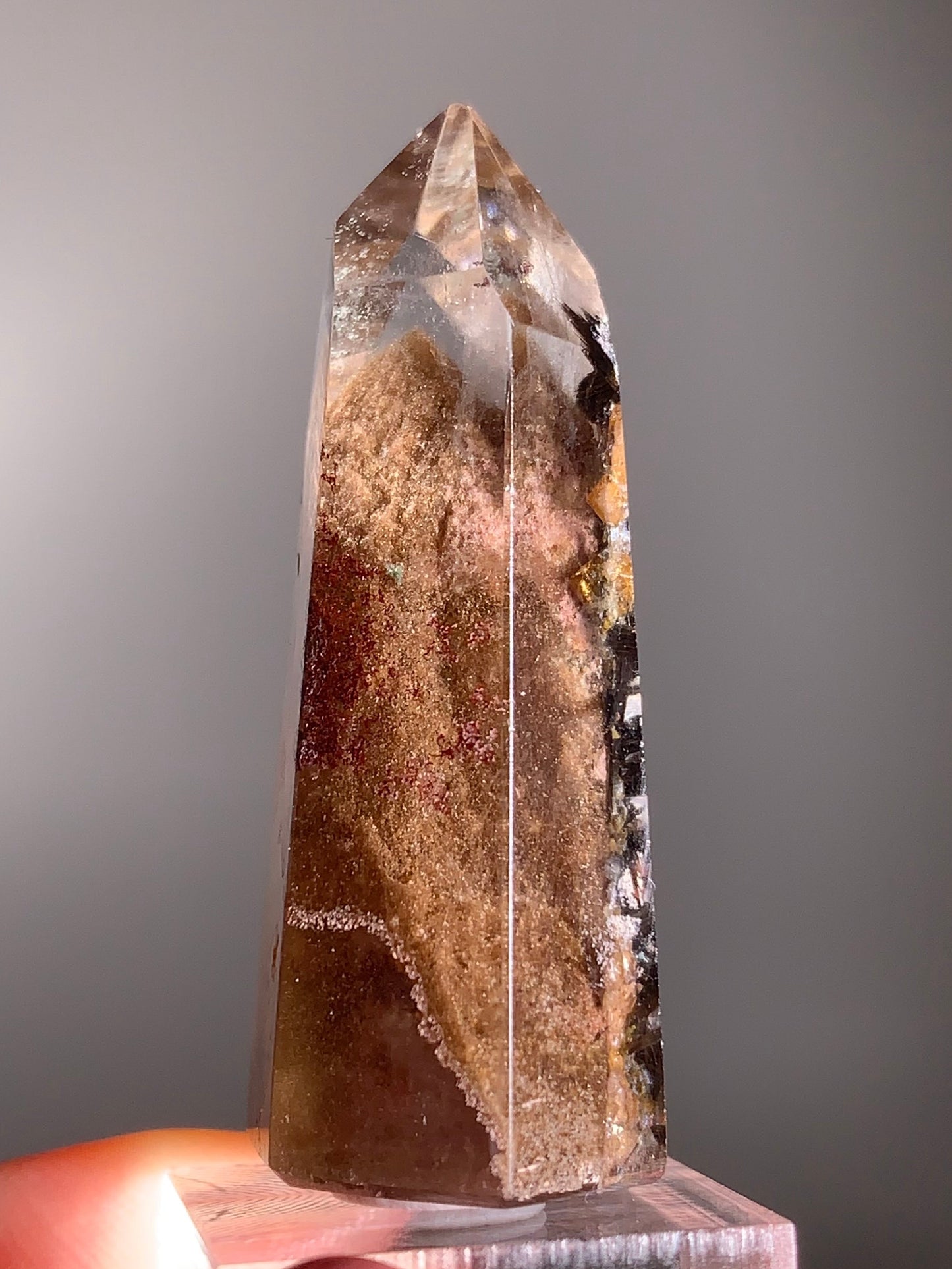 Rare Dark Silver Brookite Rutile in Brown Garden Quartz Crystal from Brazil