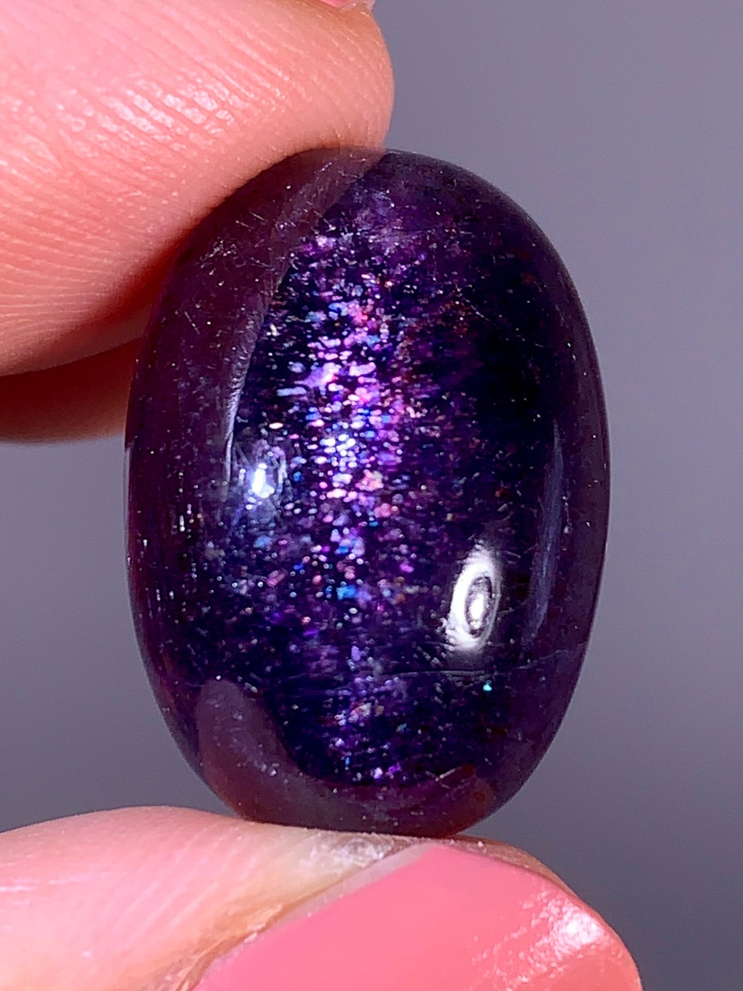 High-Grade Galaxy Iolite & Sunstone Bloodshot Cabochon from Tanzania