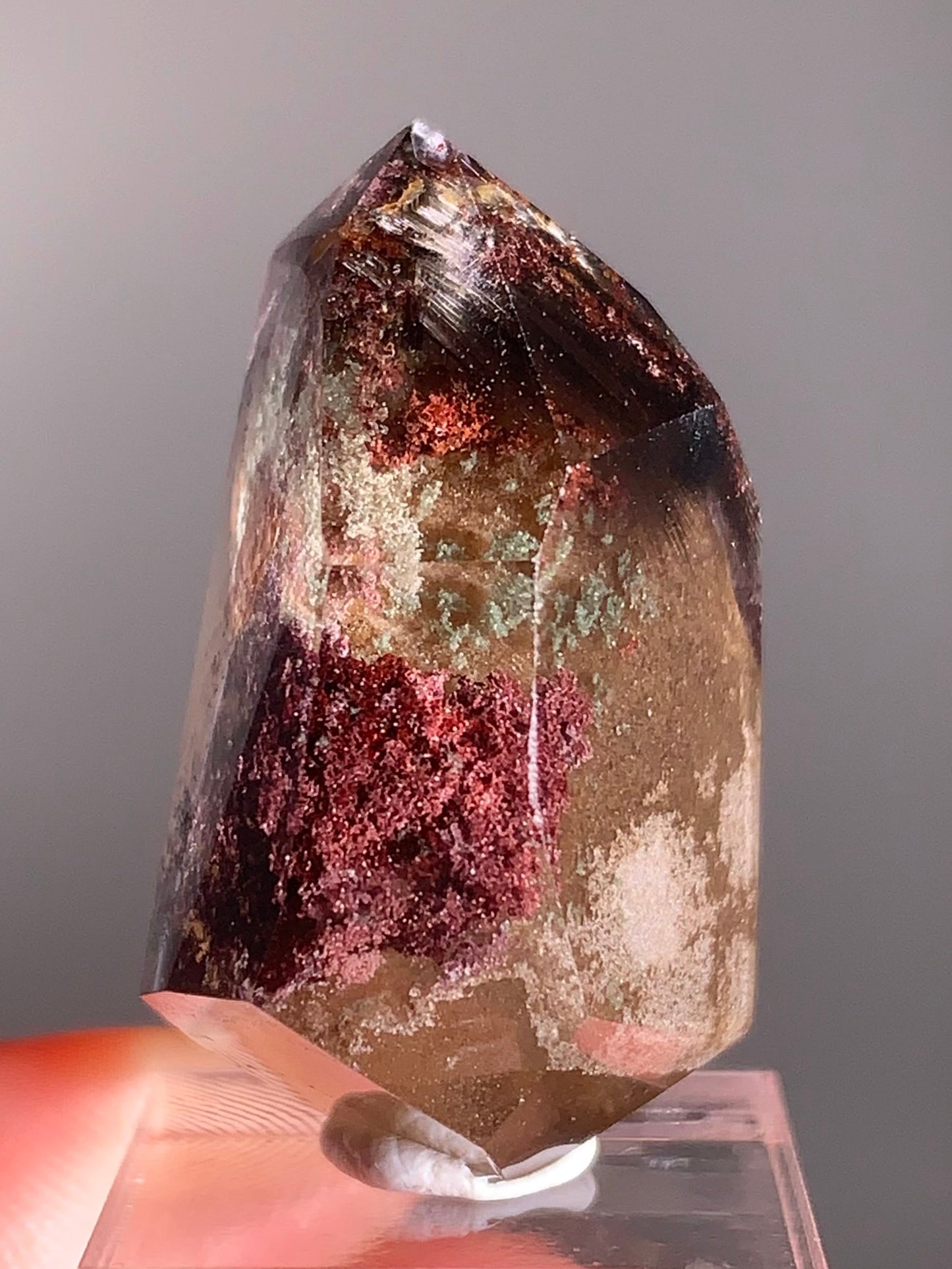 Rare Dark Silver Brookite Rutile in Brown & Red Garden Quartz Crystal from Brazil
