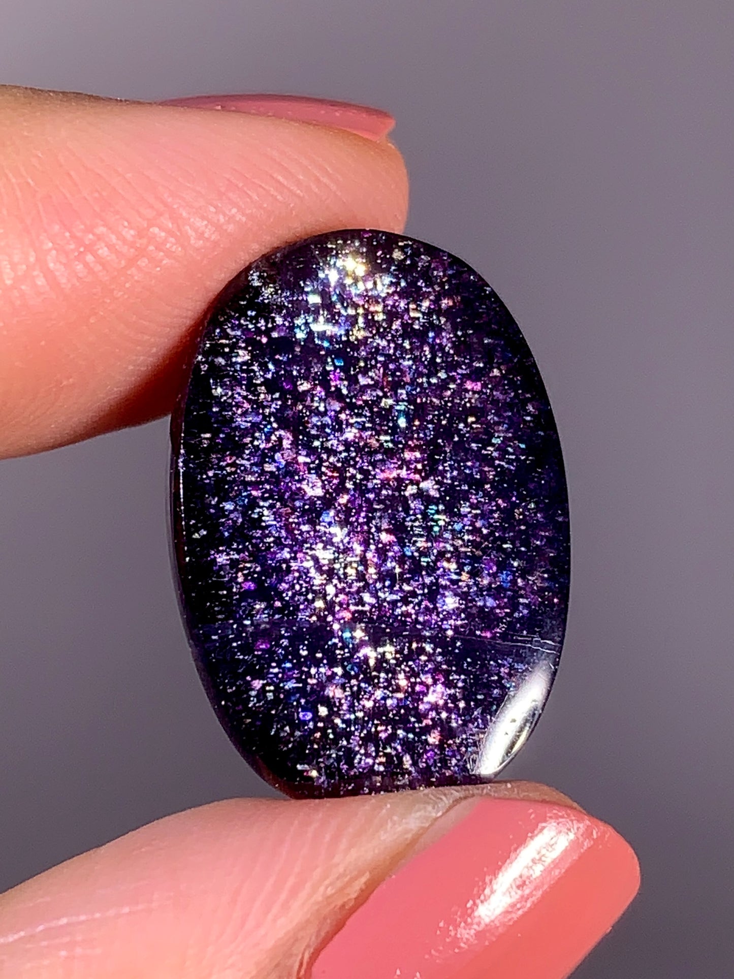 High-Grade Galaxy Iolite & Sunstone Bloodshot Cabochon from Tanzania