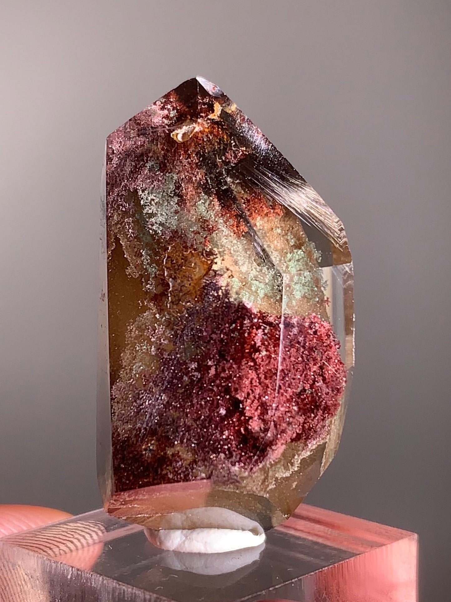 Rare Dark Silver Brookite Rutile in Brown & Red Garden Quartz Crystal from Brazil