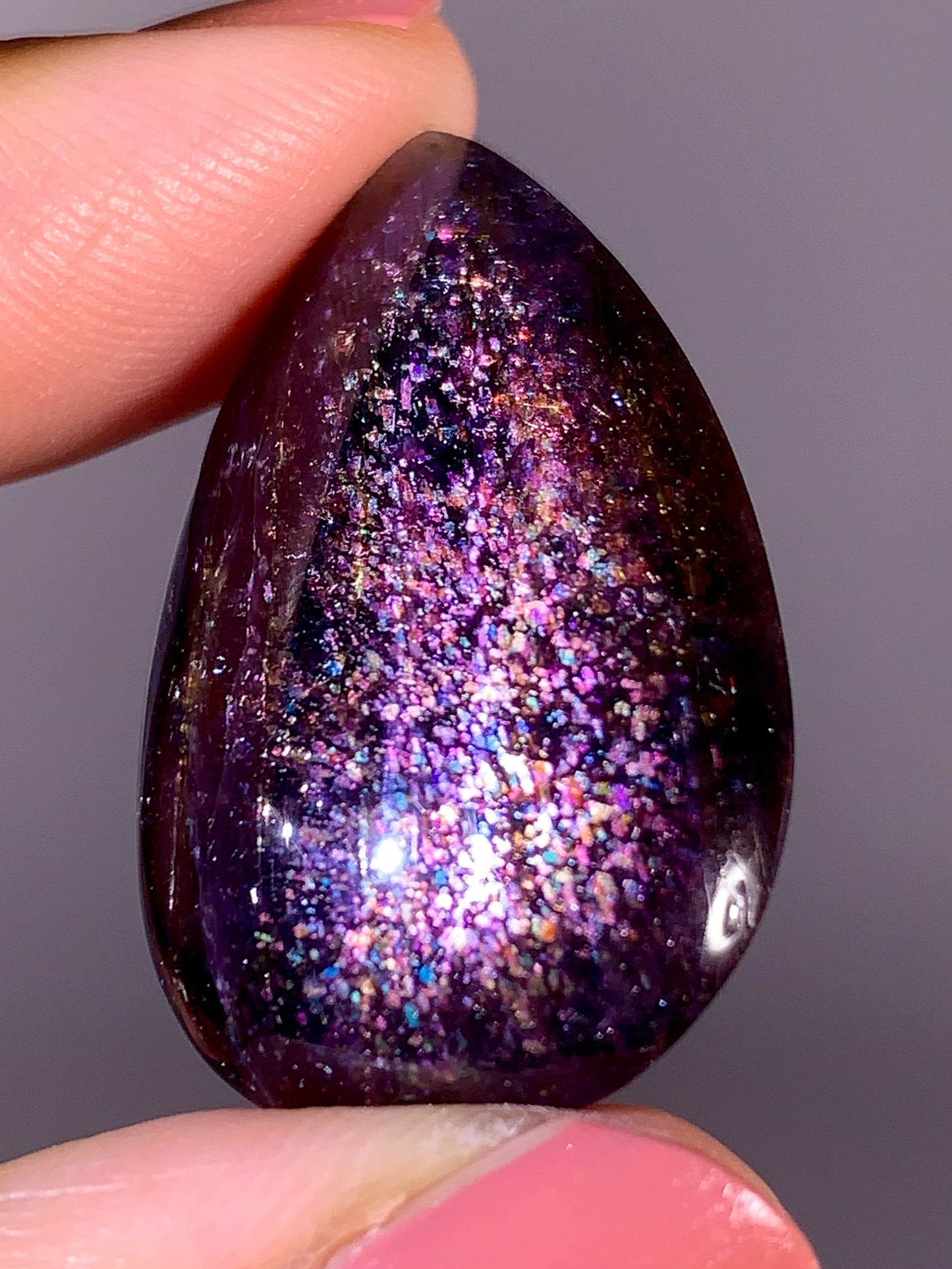 High-Grade Galaxy Iolite & Sunstone Bloodshot Cabochon from Tanzania