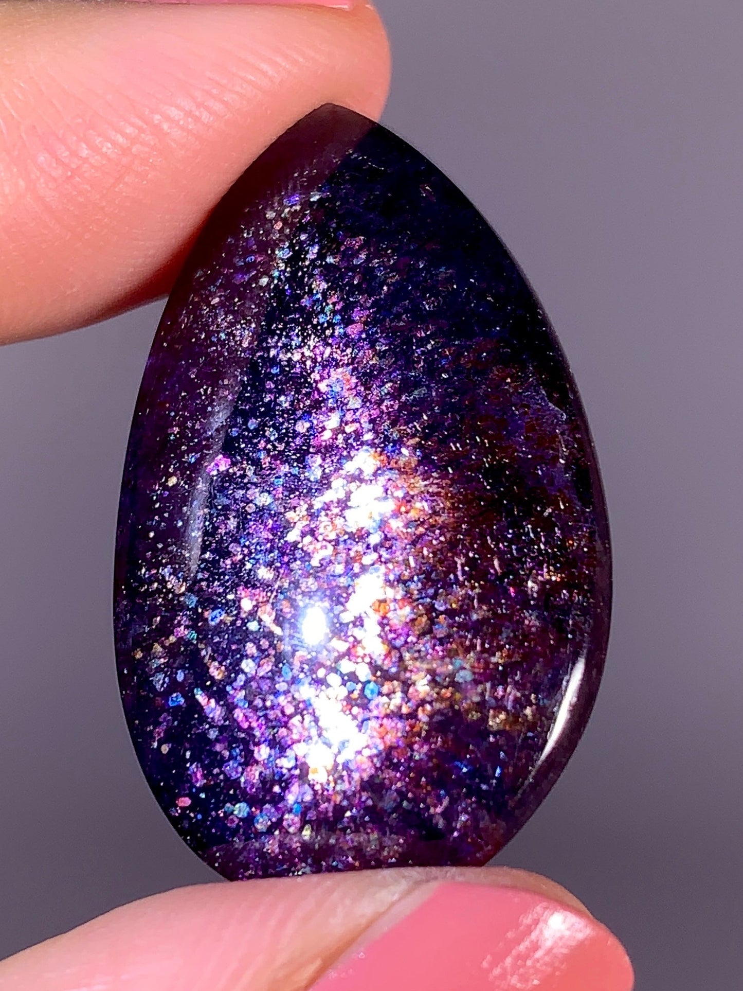 Collector-Grade Galaxy Iolite & Sunstone Bloodshot Double-Sided Cabochon | Tanzania