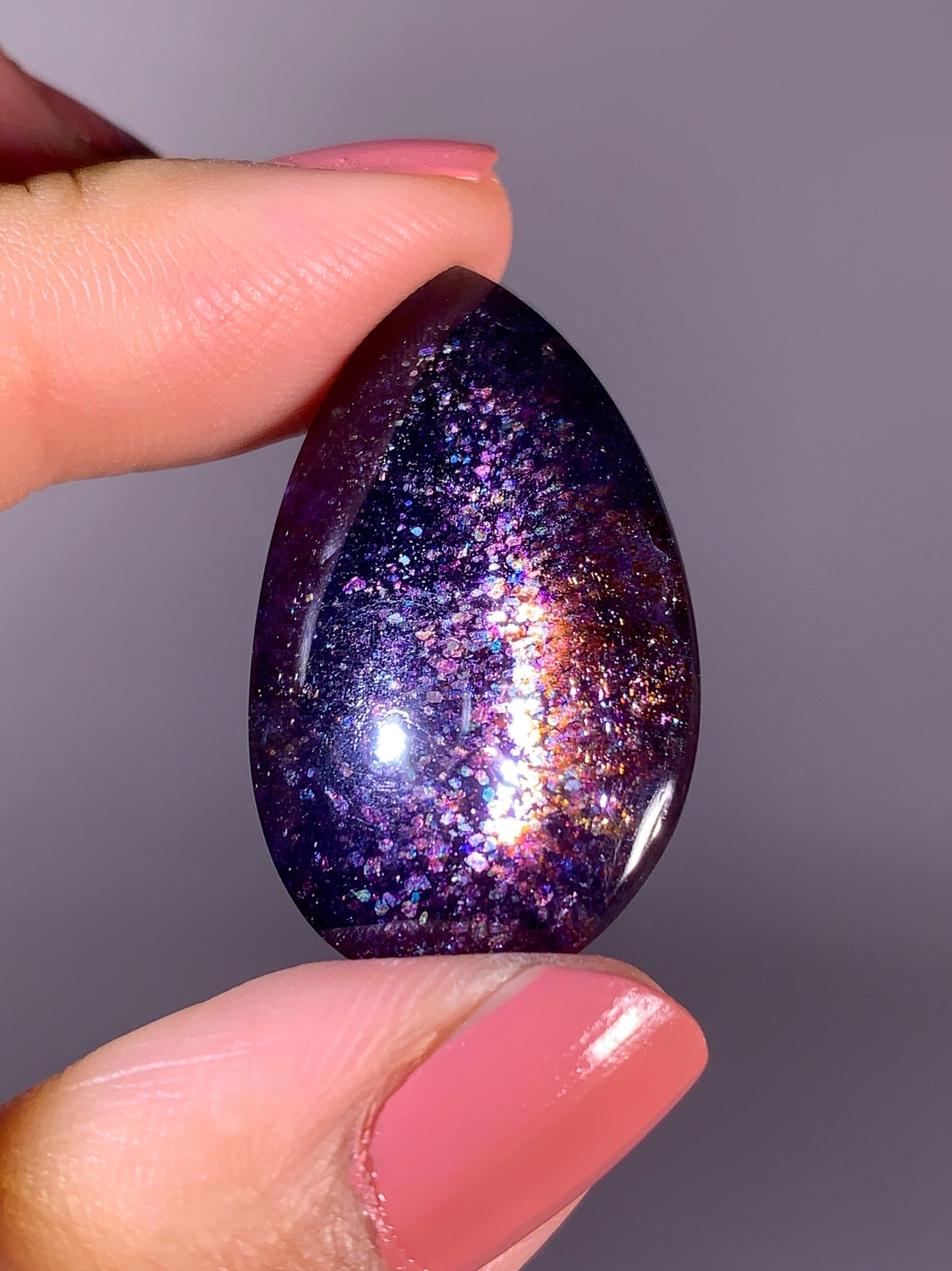 Collector-Grade Galaxy Iolite & Sunstone Bloodshot Double-Sided Cabochon | Tanzania
