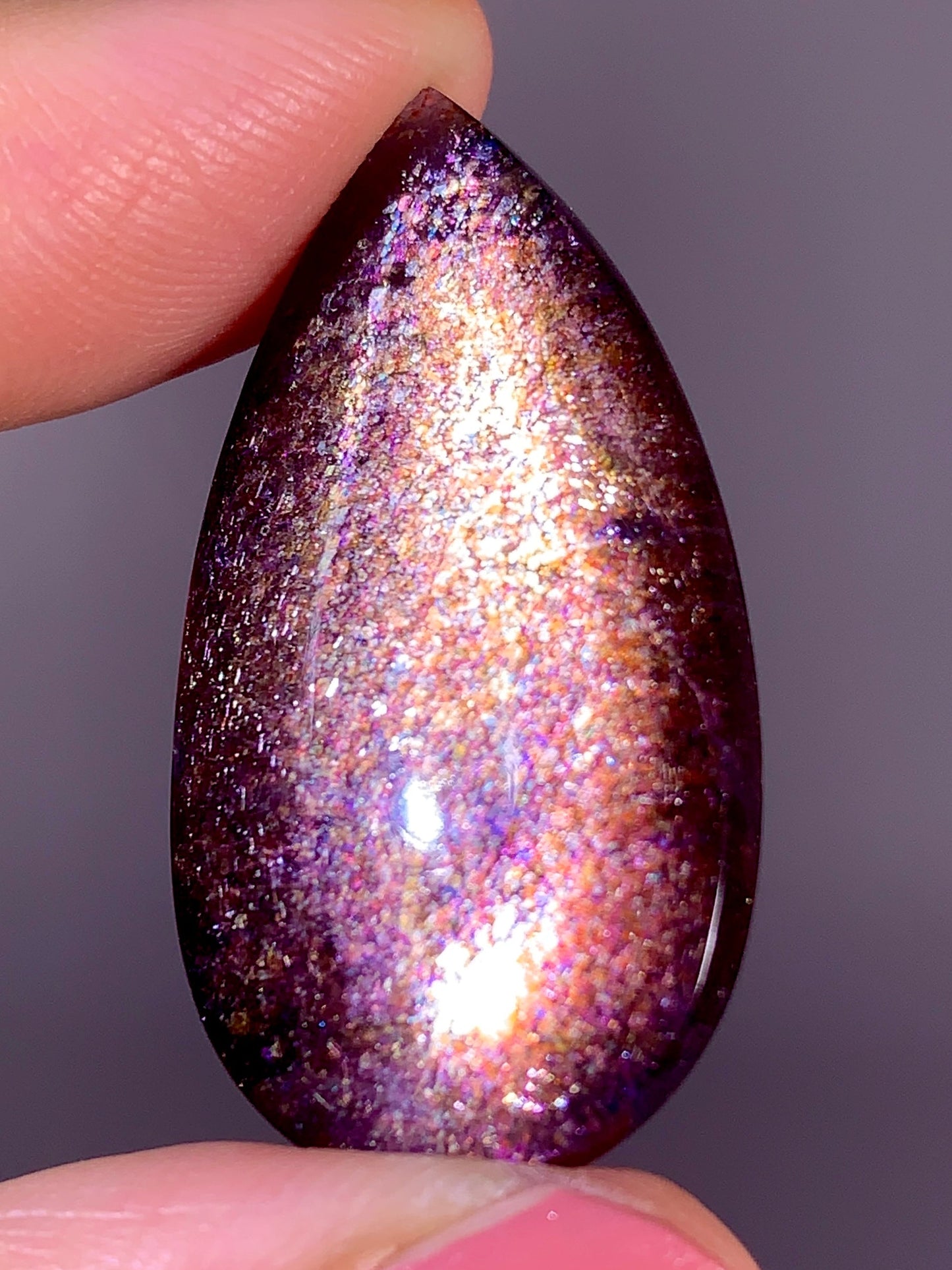 Collector-Grade Galaxy Iolite & Sunstone Bloodshot Double-Sided Cabochon | Tanzania