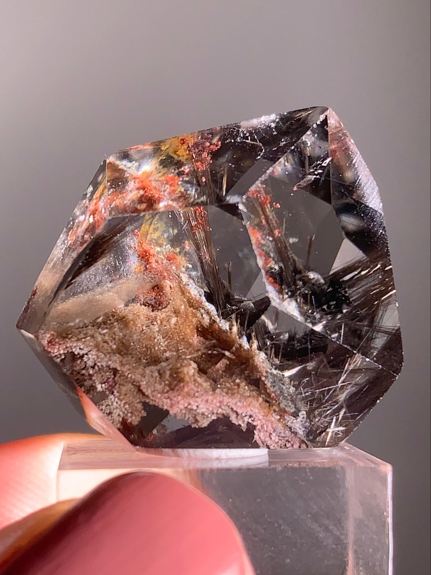 Rare Dark Silver Brookite Rutile in Brown Garden Quartz Crystal from Brazil