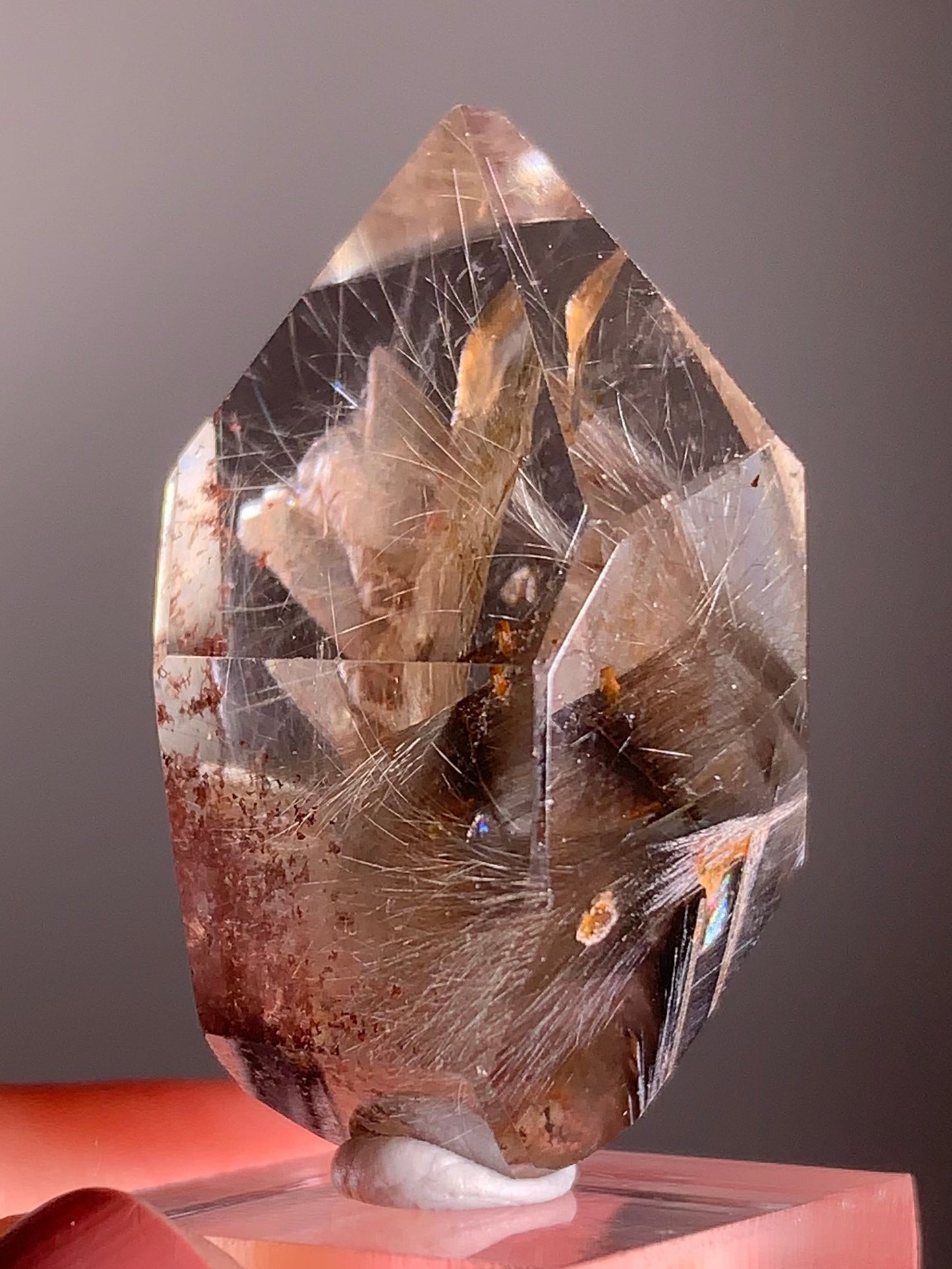 Rare Dark Silver Brookite Rutile in Brown Garden Quartz Crystal from Brazil