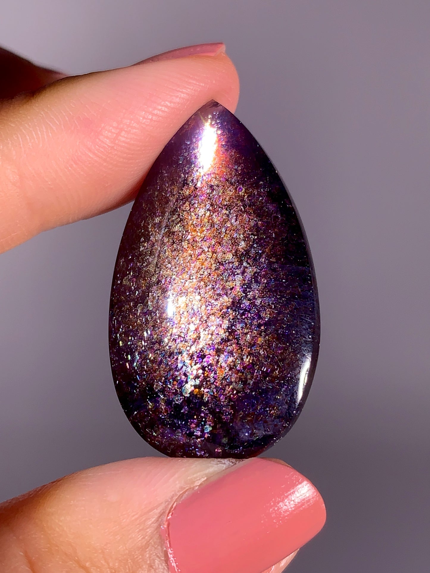 Collector-Grade Galaxy Iolite & Sunstone Bloodshot Double-Sided Cabochon | Tanzania
