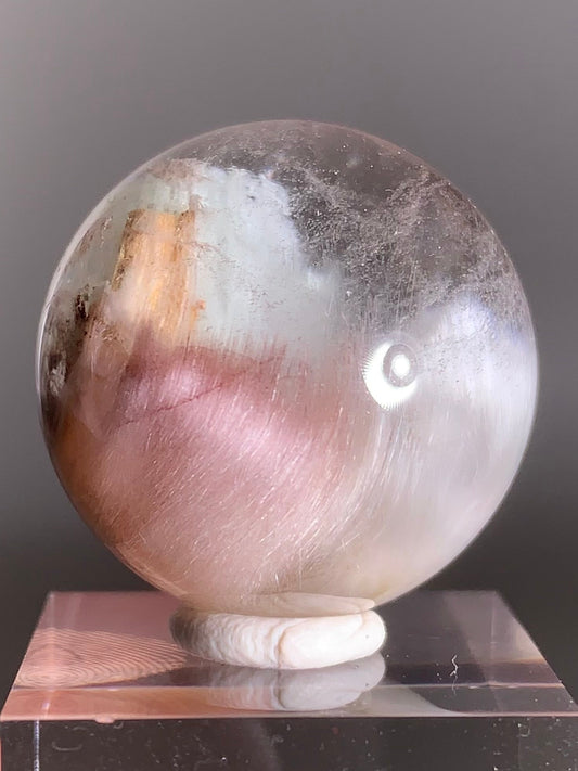Tri-Color Pink, White & Mint Green Amphibole Sphere – Rare Collector’s Crystal from Brazil