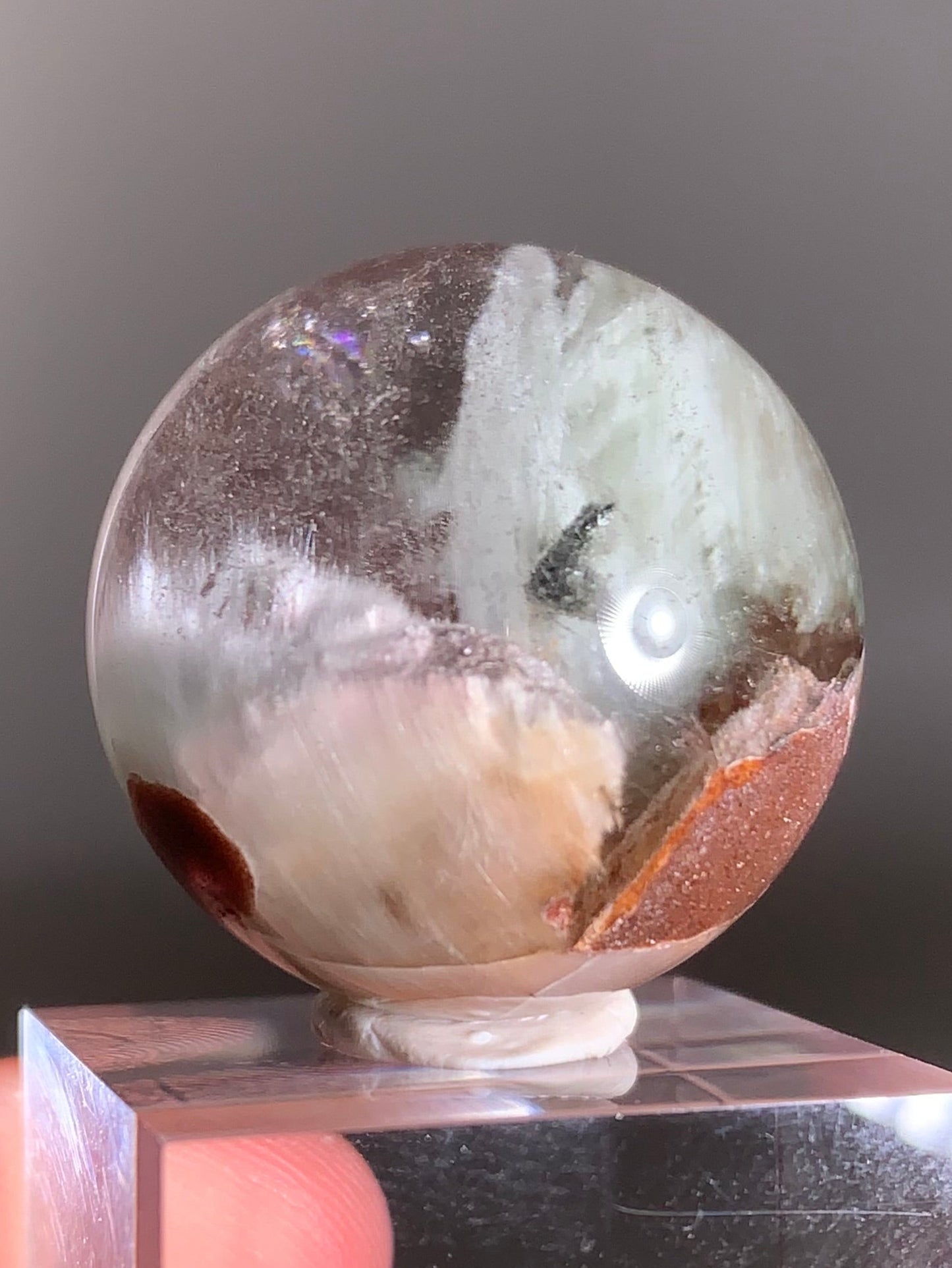 Tri-Color Pink, White & Mint Green Amphibole Sphere – Rare Collector’s Crystal from Brazil