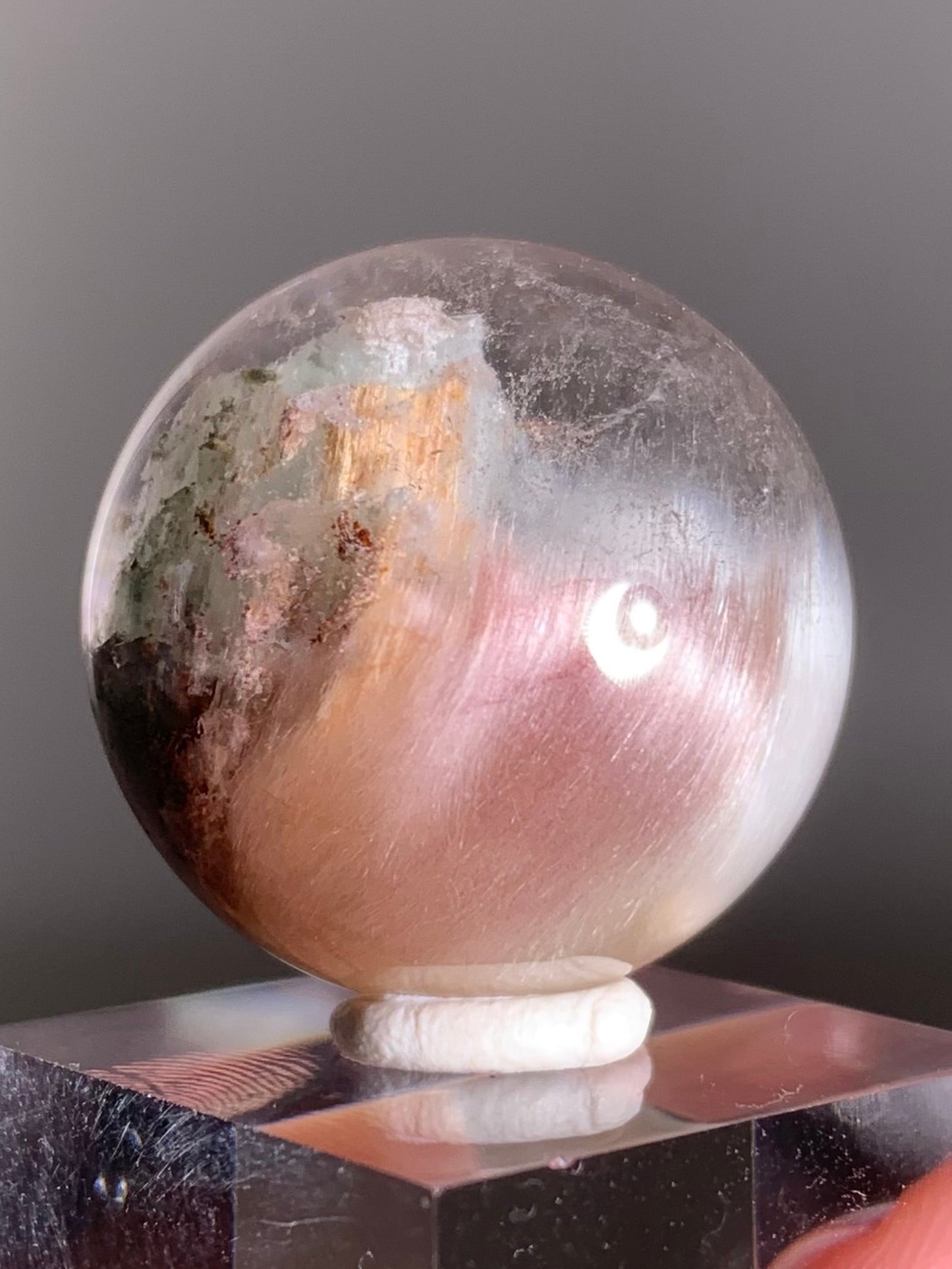 Tri-Color Pink, White & Mint Green Amphibole Sphere – Rare Collector’s Crystal from Brazil