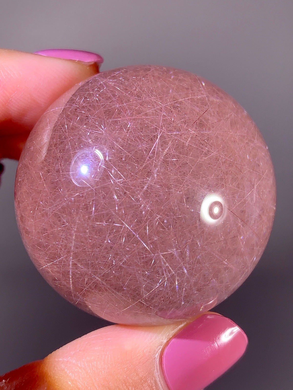 Rare Collector’s Grade Pink Rutile Quartz Sphere with Natural Asterism Effect | Brazil