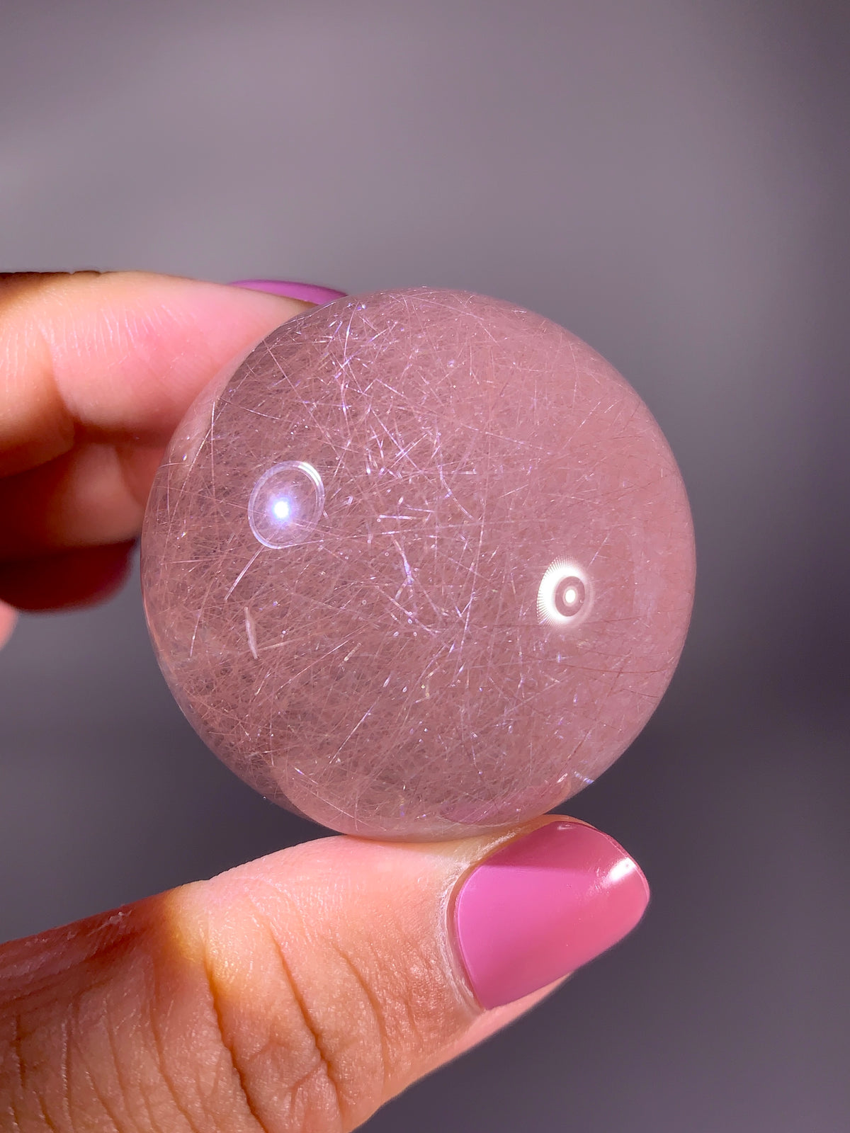 Rare Collector’s Grade Pink Rutile Quartz Sphere with Natural Asterism Effect | Brazil