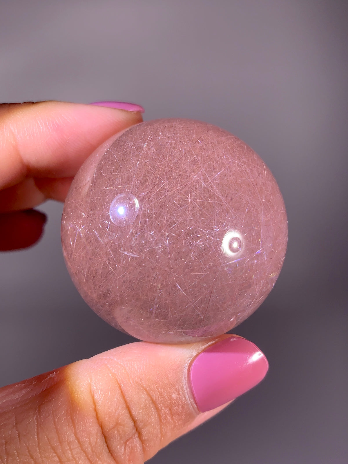 Rare Collector’s Grade Pink Rutile Quartz Sphere with Natural Asterism Effect | Brazil