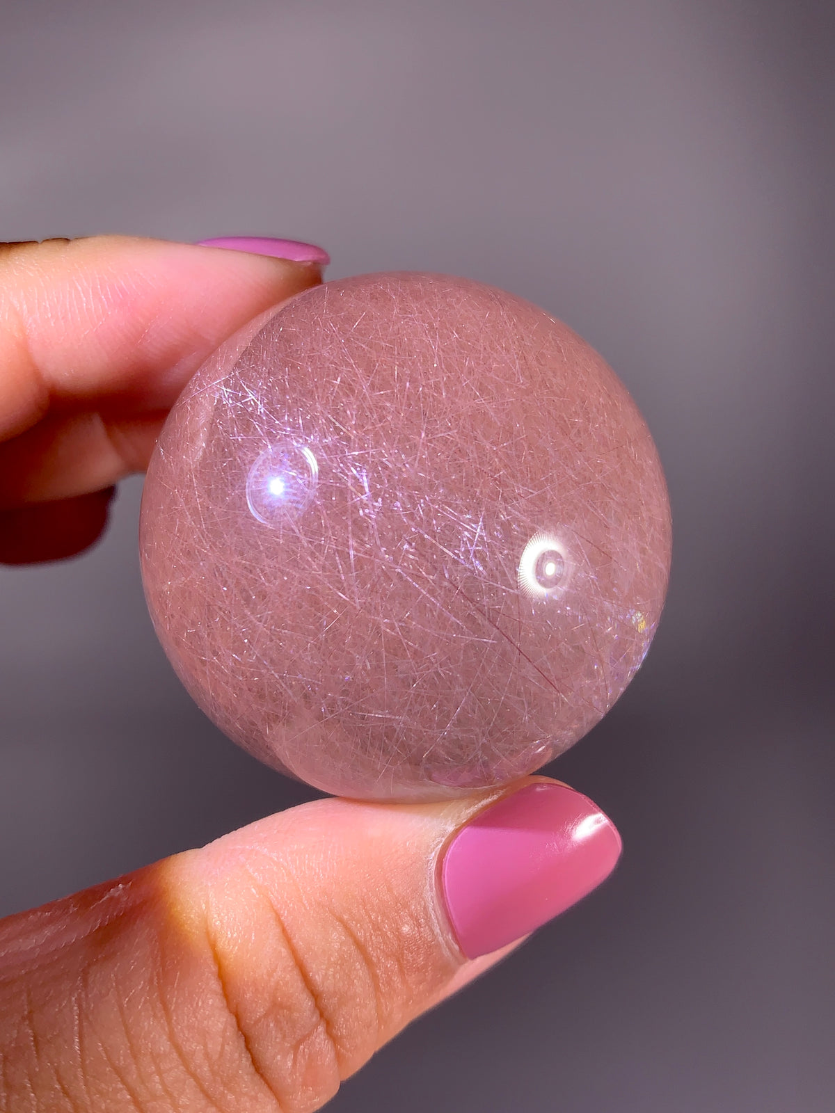 Rare Collector’s Grade Pink Rutile Quartz Sphere with Natural Asterism Effect | Brazil