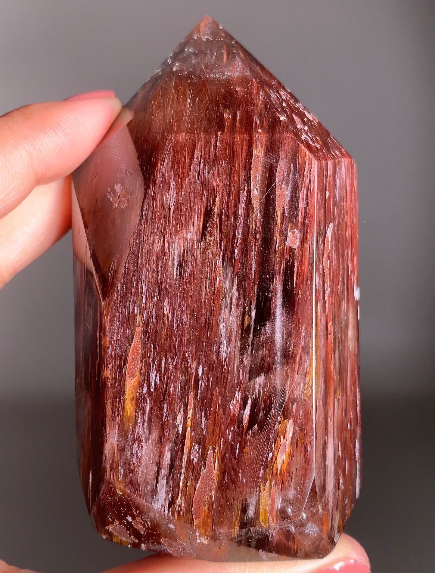Dark Raspberry Pink Amphibole Polished Tower | Rare Collector’s Crystal from Brazil