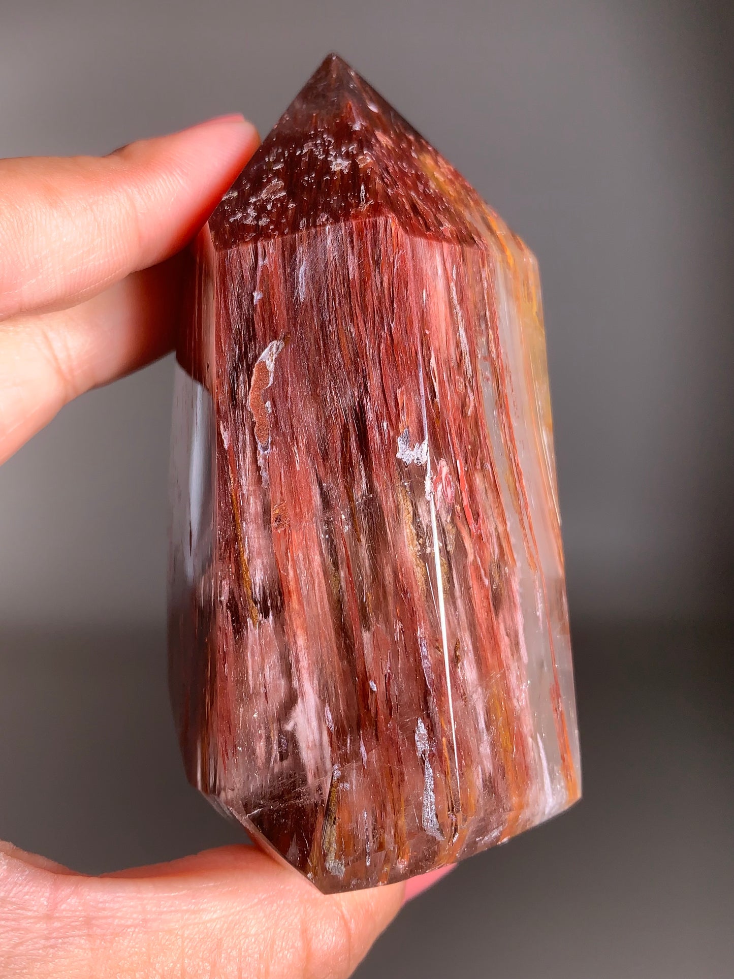 Dark Raspberry Pink Amphibole Polished Tower | Rare Collector’s Crystal from Brazil