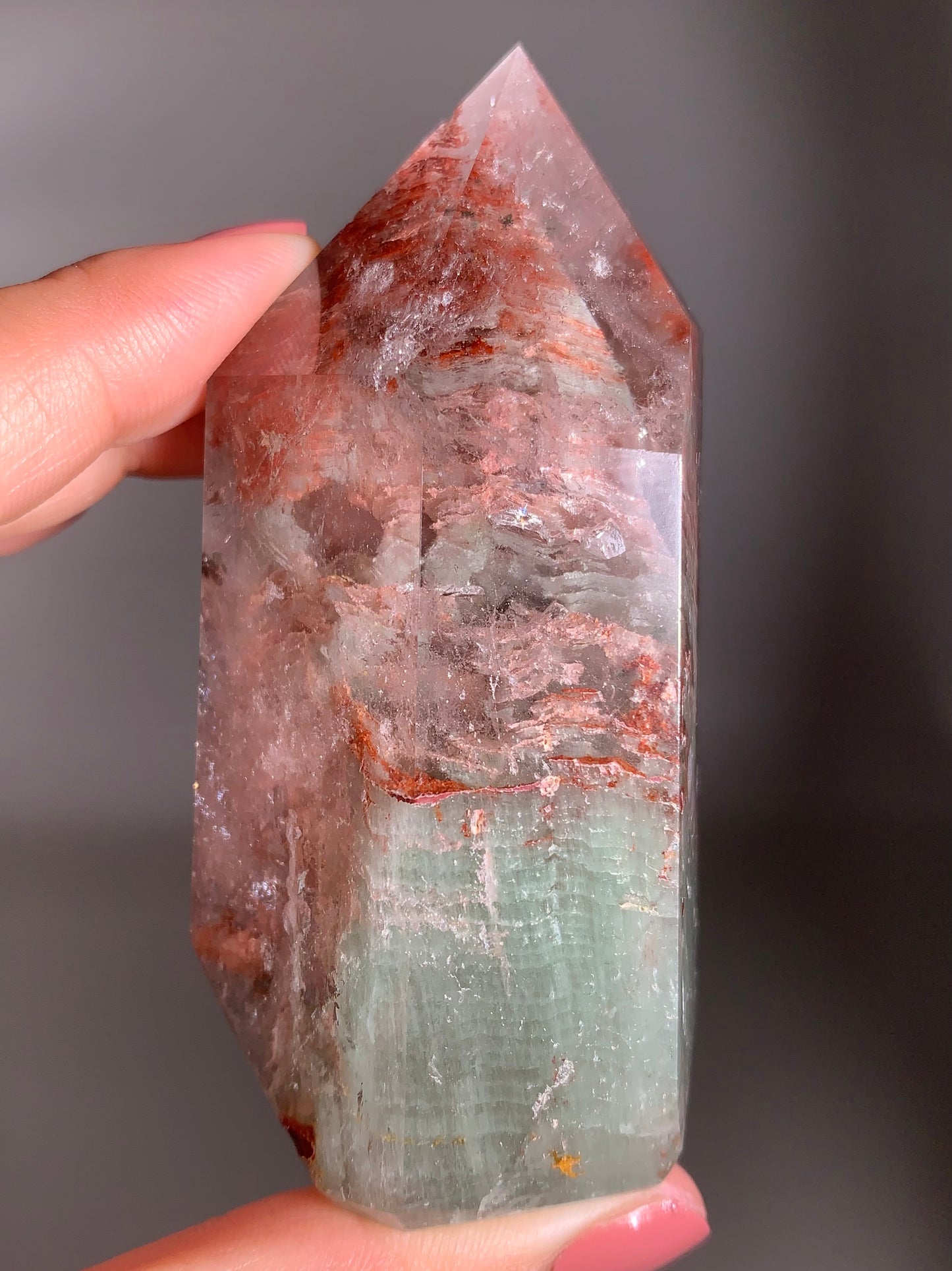 Pink, Red & Sage Green Layered Garden Quartz Polished Tower | High-Quality Crystal from Brazil