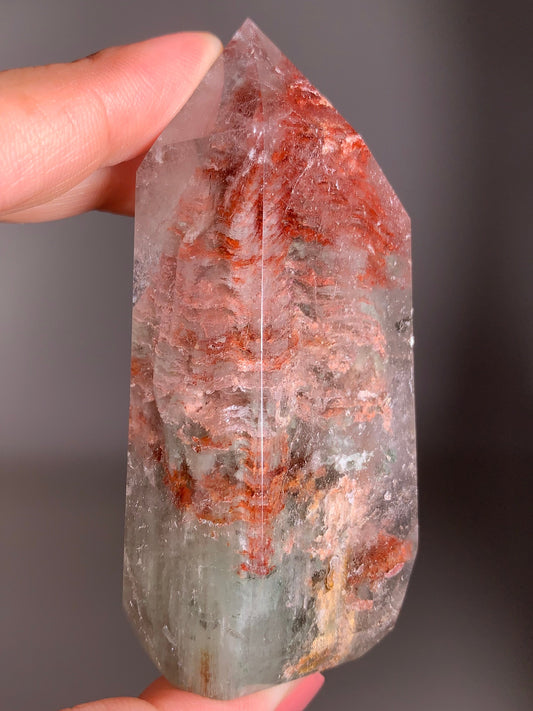 Pink, Red & Sage Green Layered Garden Quartz Polished Tower | High-Quality Crystal from Brazil