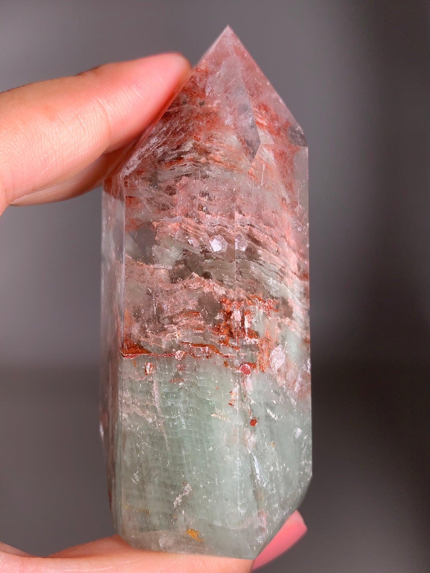 Pink, Red & Sage Green Layered Garden Quartz Polished Tower | High-Quality Crystal from Brazil