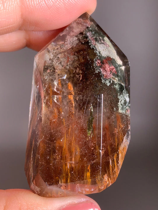 Orange Amphibole with Garden Quartz Polished Freeform | Rare Collector’s Crystal from Brazil