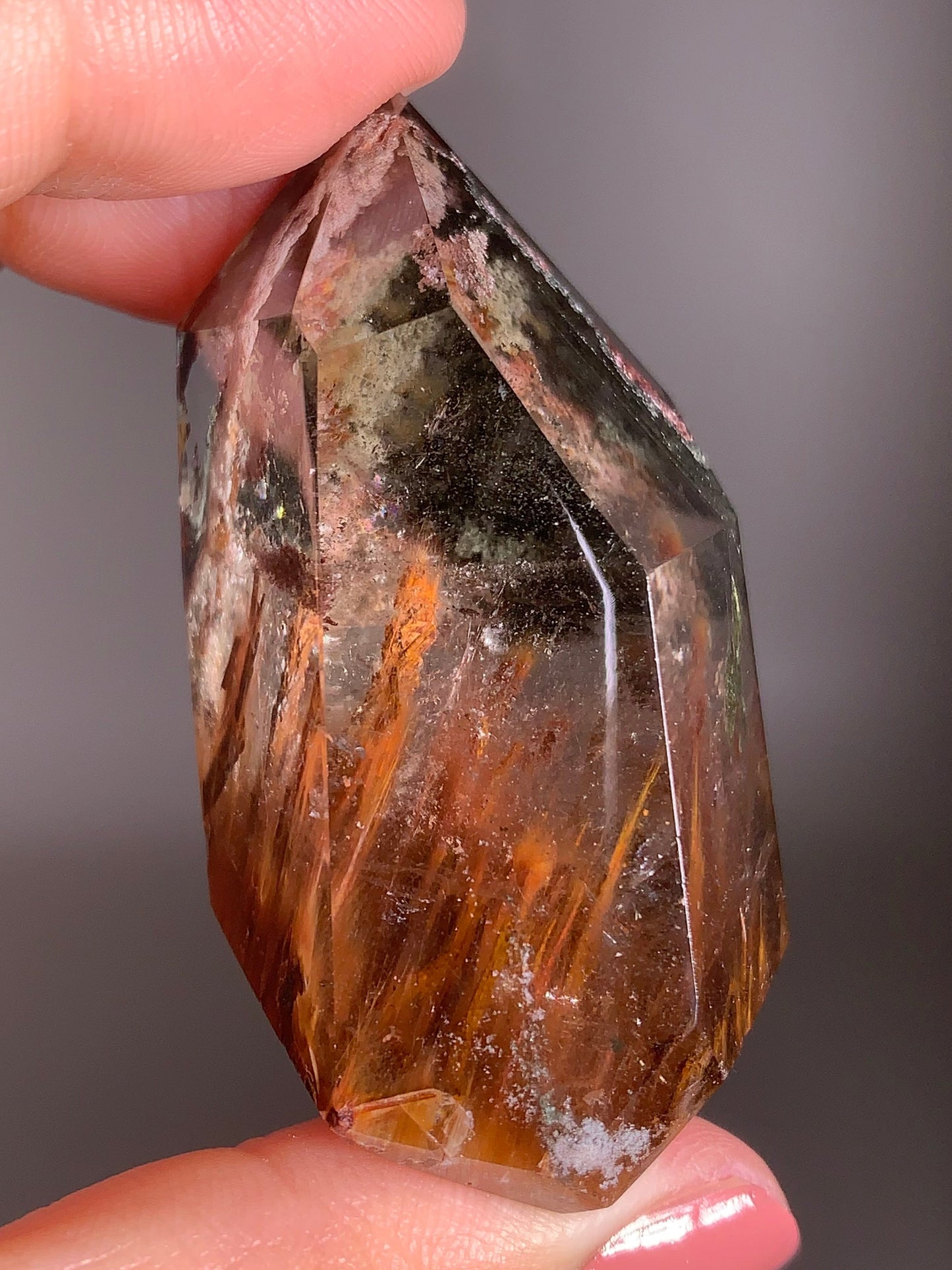 Orange Amphibole with Garden Quartz Polished Freeform | Rare Collector’s Crystal from Brazil