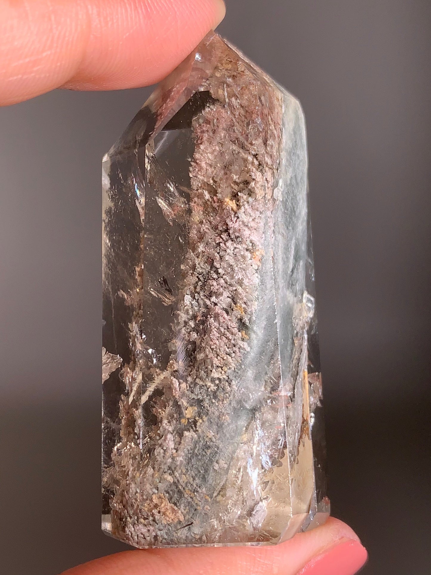 Grey & Pink Garden Quartz Polished Tower | Rare Collector’s Crystal from Brazil